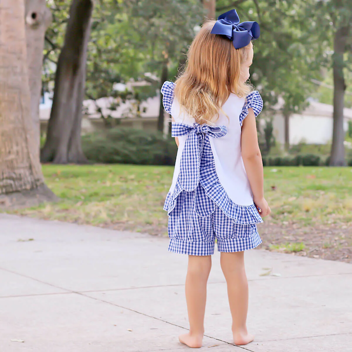 Navy Blue Gingham Tie Back Short Set - Image 2
