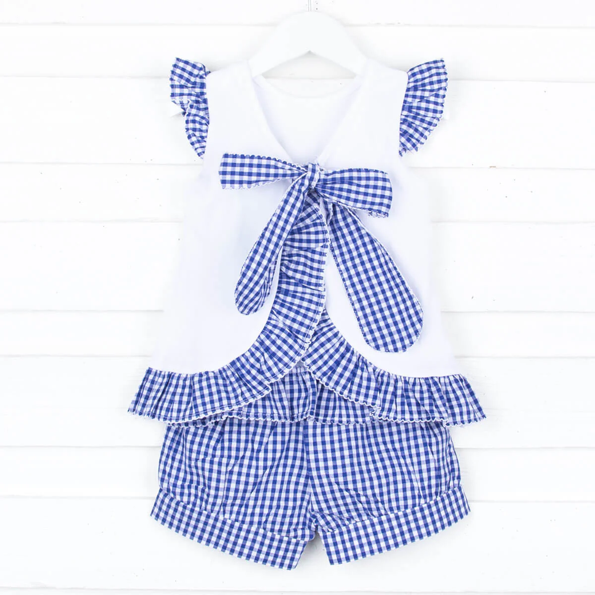 Navy Blue Gingham Tie Back Short Set - Image 4