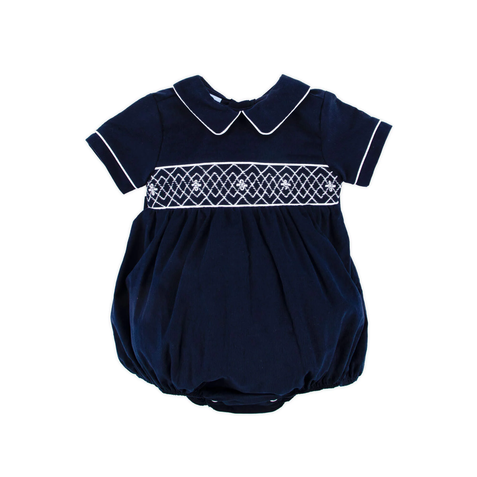 Navy Corduroy Smocked Collared Bubble - Image 2
