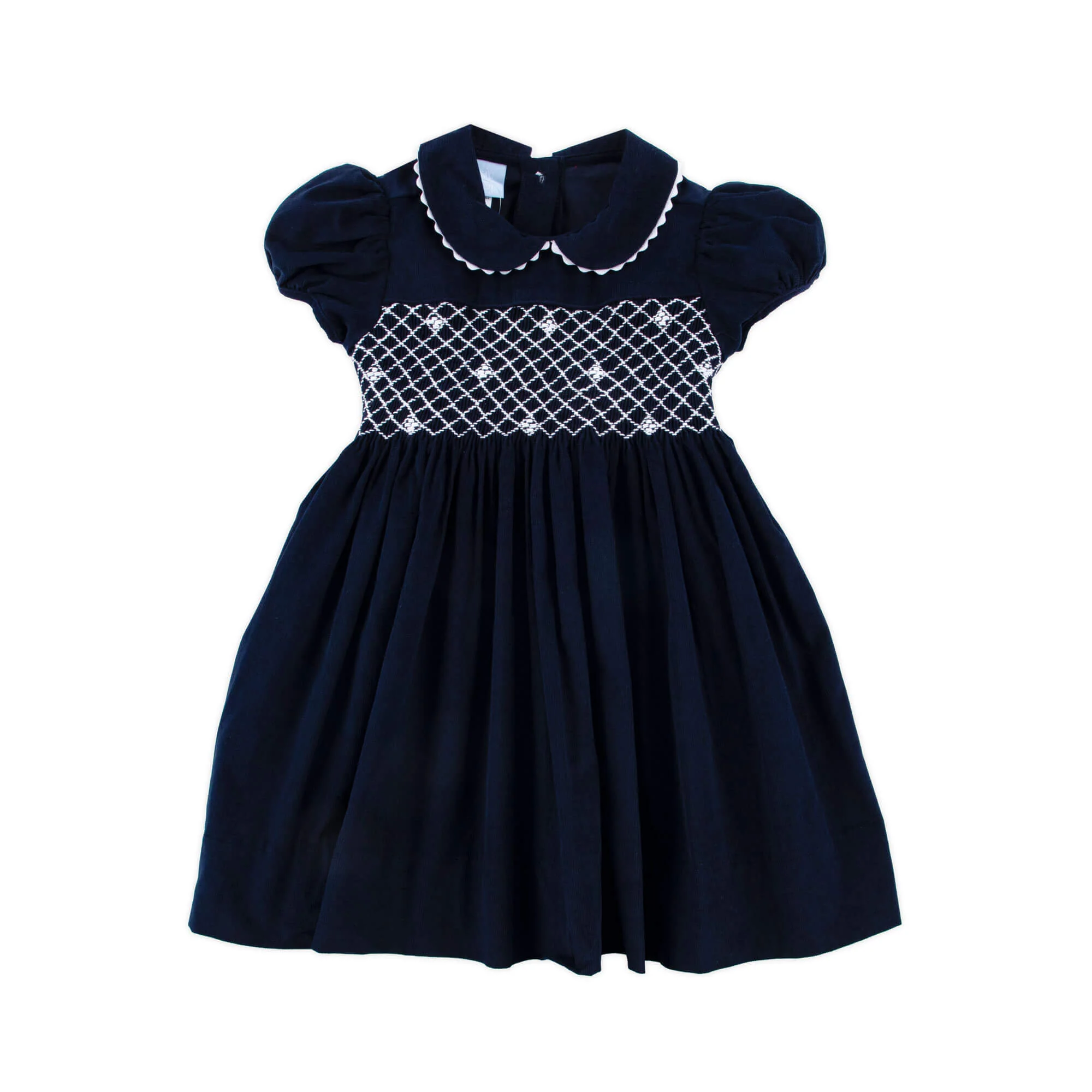 Navy Corduroy Smocked Collared Dress - Image 2