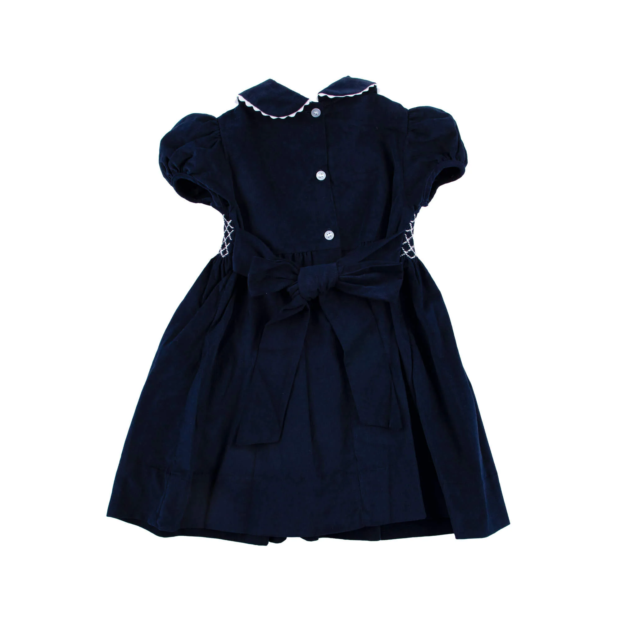 Navy Corduroy Smocked Collared Dress - Image 4