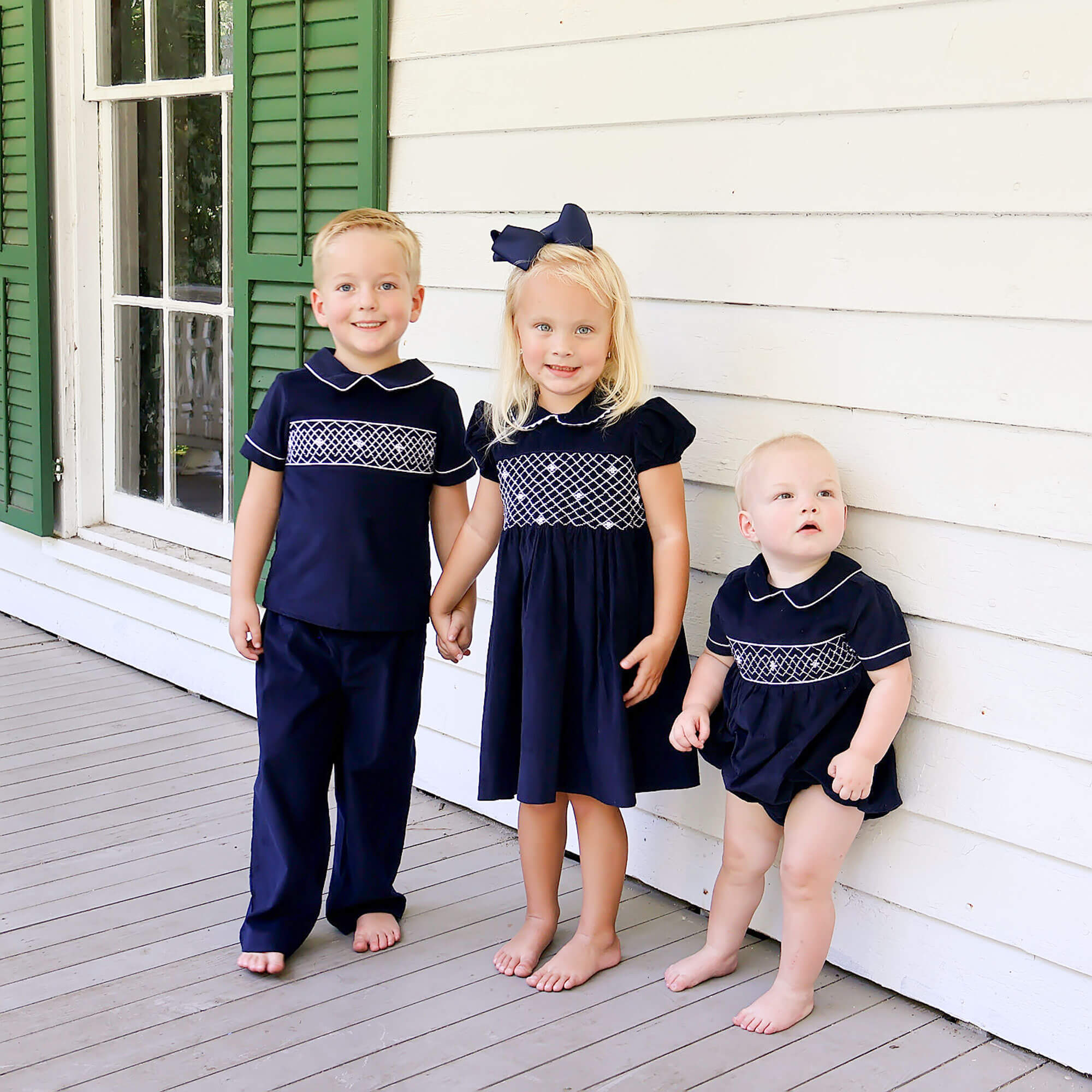 Navy Corduroy Smocked Collared Pant Set - Image 5