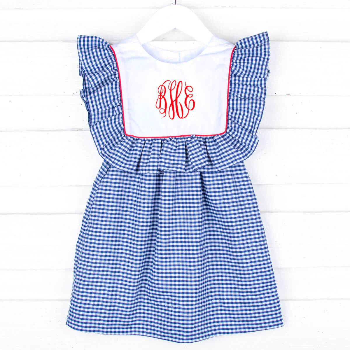 Navy Gingham Bib Dress - Image 2