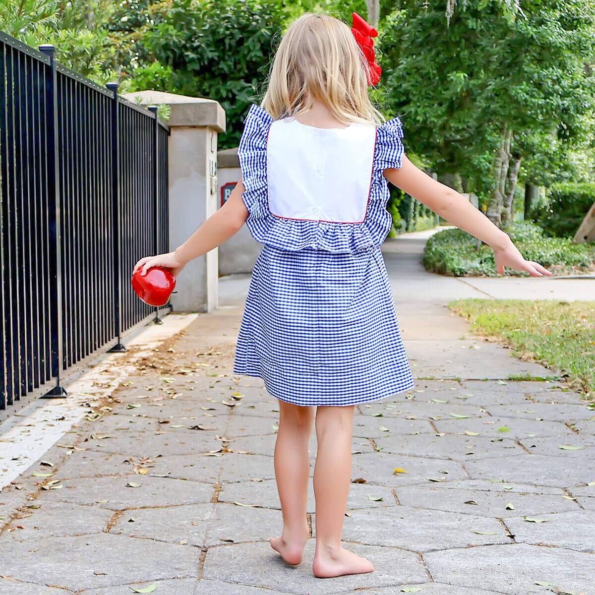 Navy Gingham Bib Dress - Image 3