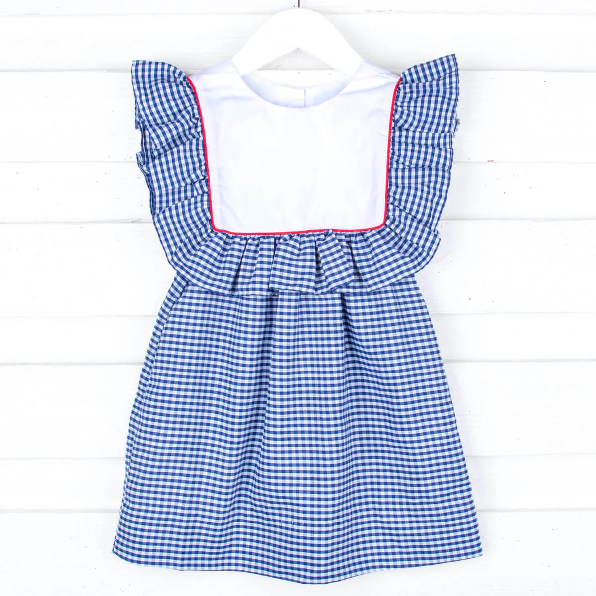 Navy Gingham Bib Dress - Image 4
