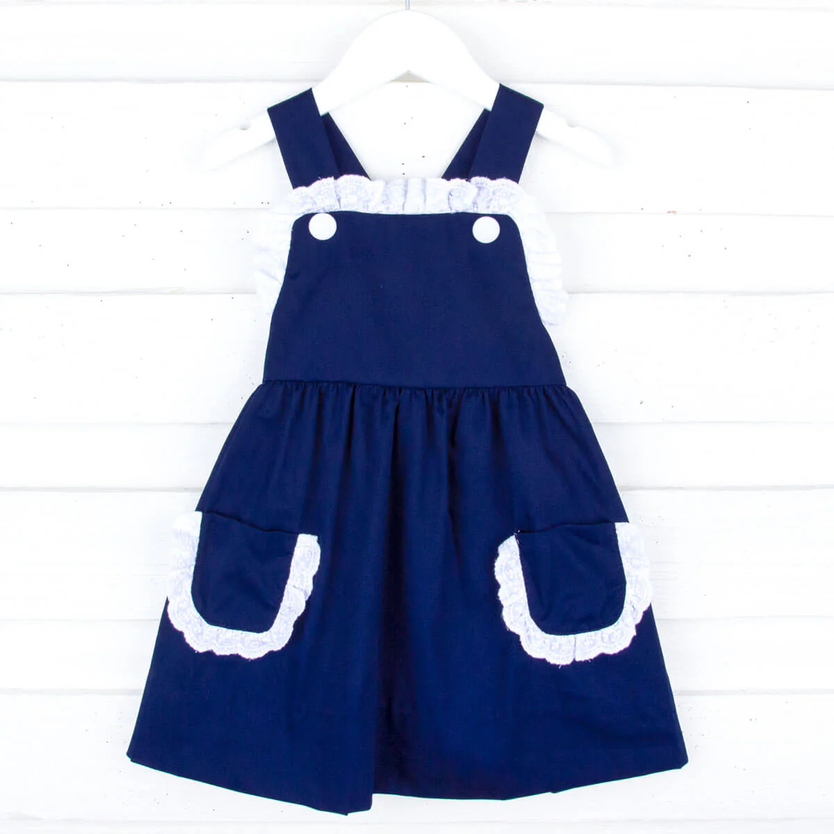 Navy Pique Harper Dress with Eyelet Trim - Image 2