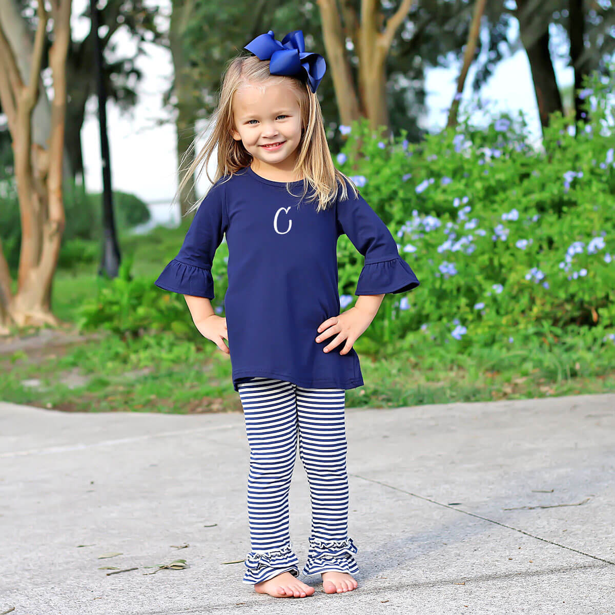 Navy Stripe Knit Leggings - Image 4
