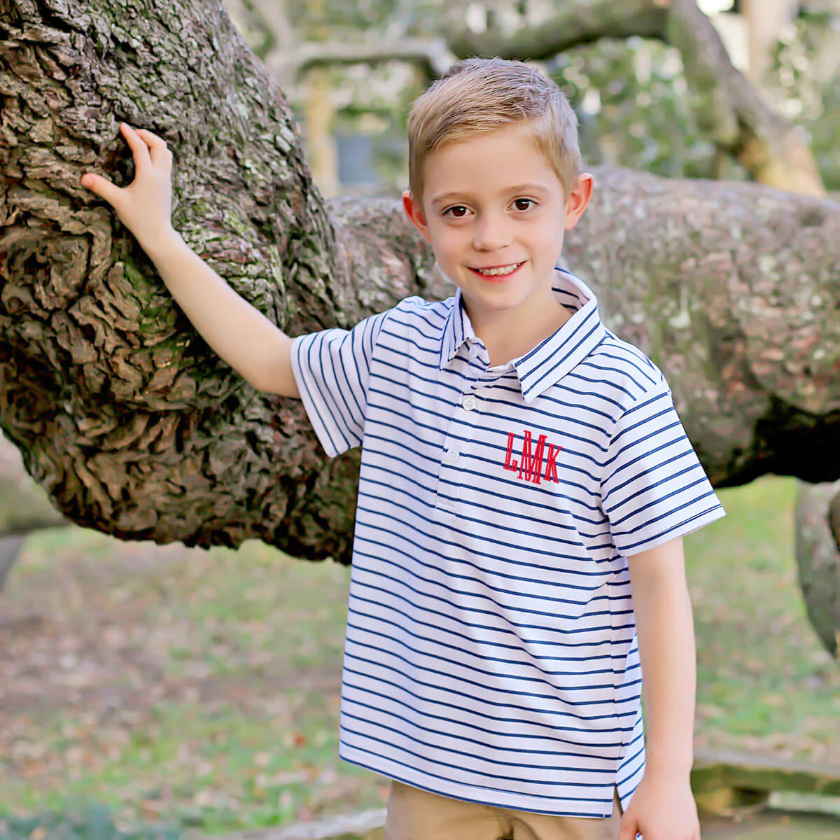 Navy Stripe Knit Short Sleeve Polo - Image 2