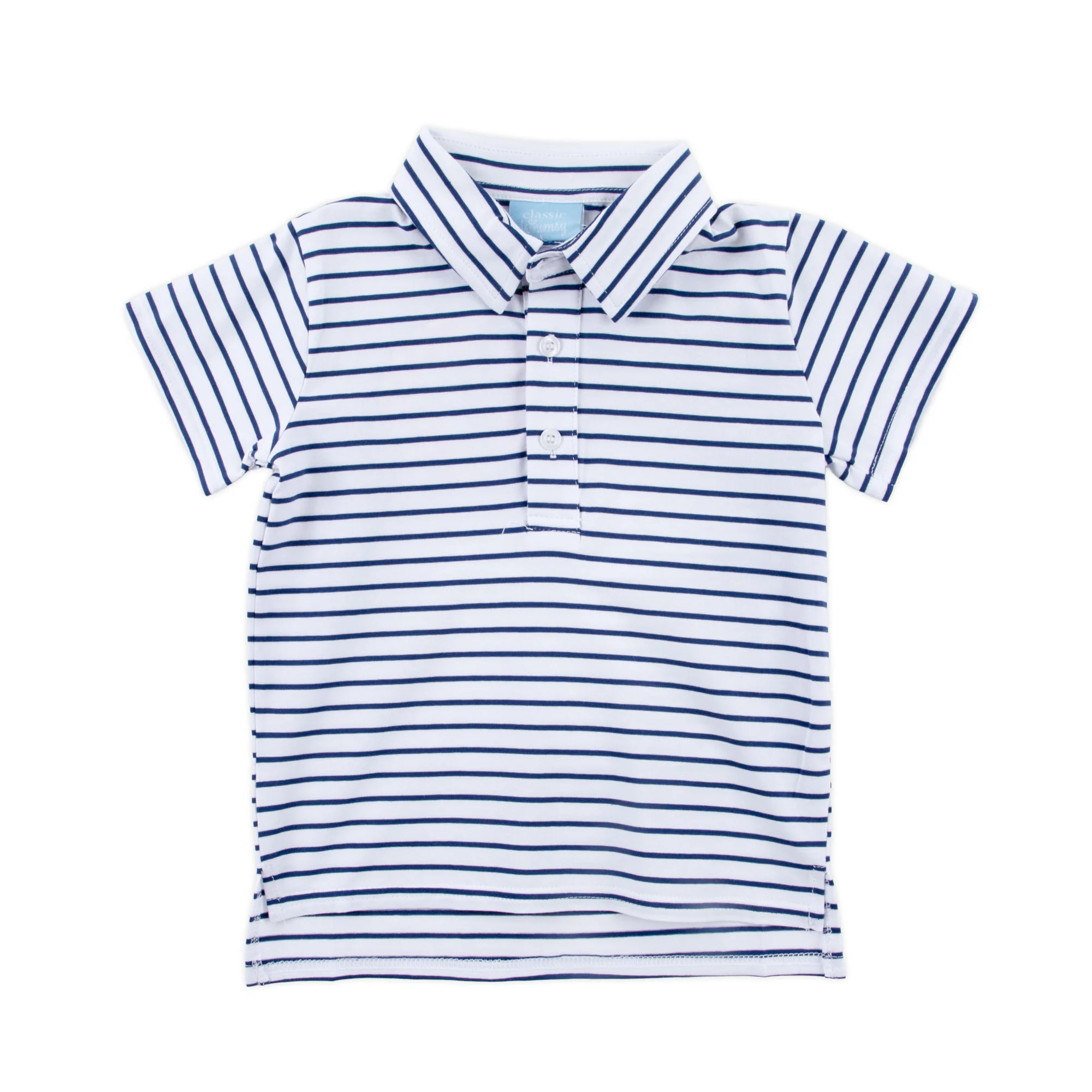 Navy Stripe Knit Short Sleeve Polo - Image 3