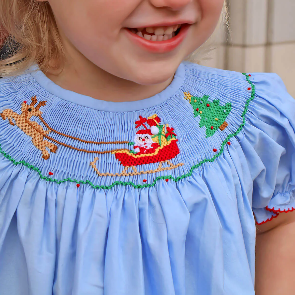 North Pole Smocked Blue Bishop Dress - Image 2