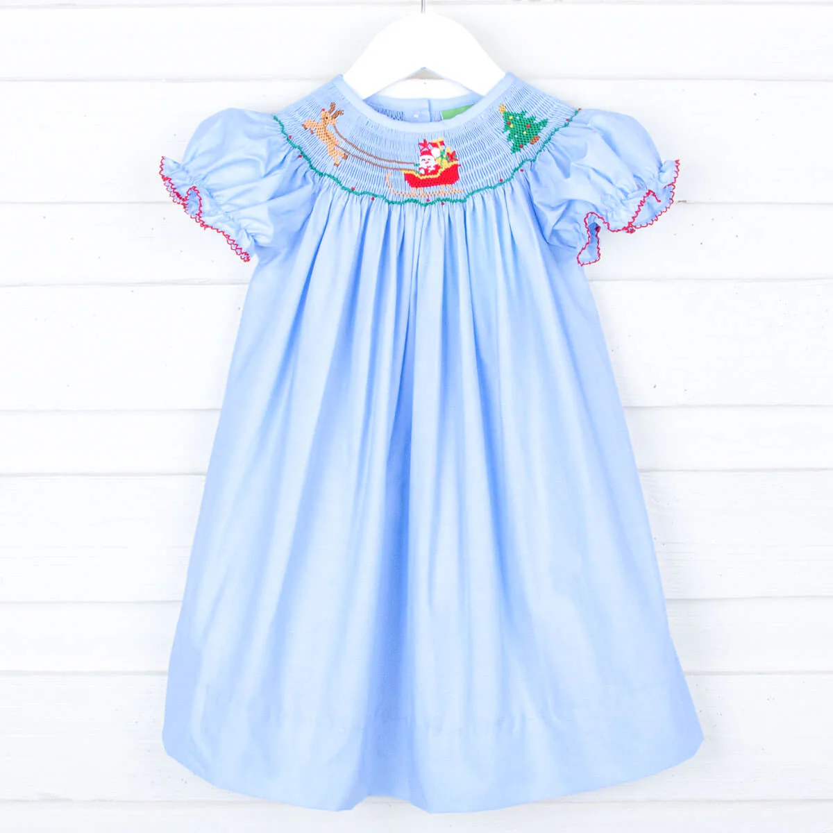 North Pole Smocked Blue Bishop Dress - Image 3