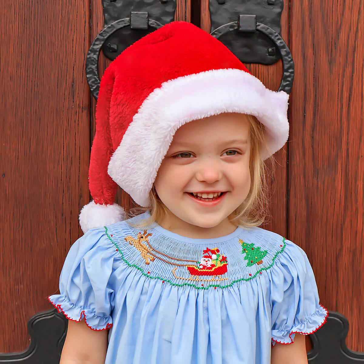 North Pole Smocked Blue Bishop Dress - Image 4