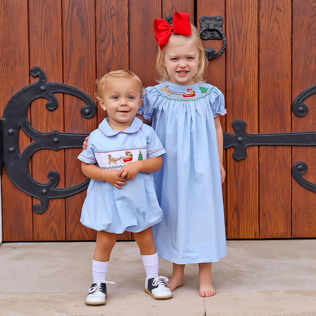 North Pole Smocked Blue Bishop Dress - Image 5