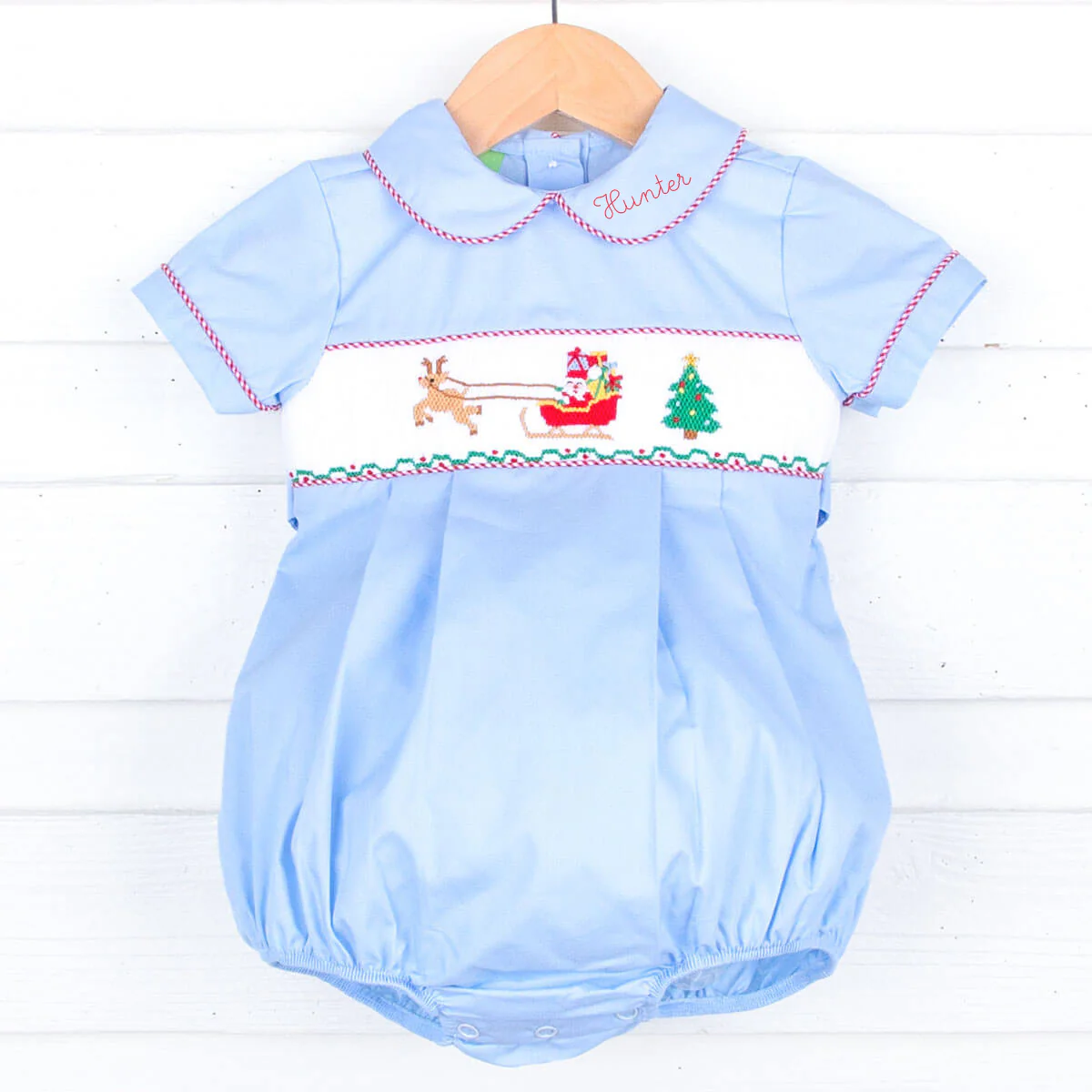 North Pole Smocked Blue Collared Bubble - Image 2
