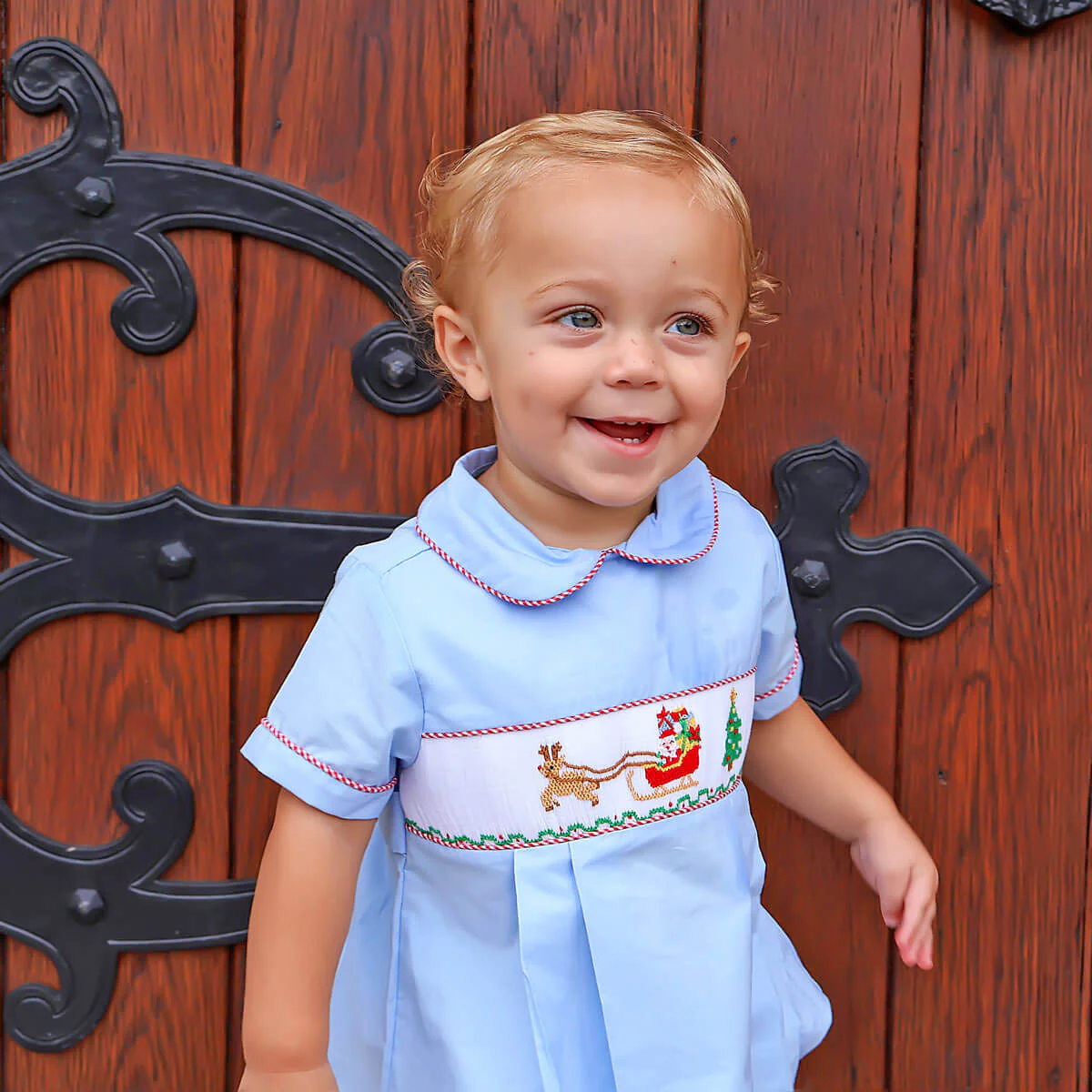North Pole Smocked Blue Collared Bubble - Image 3