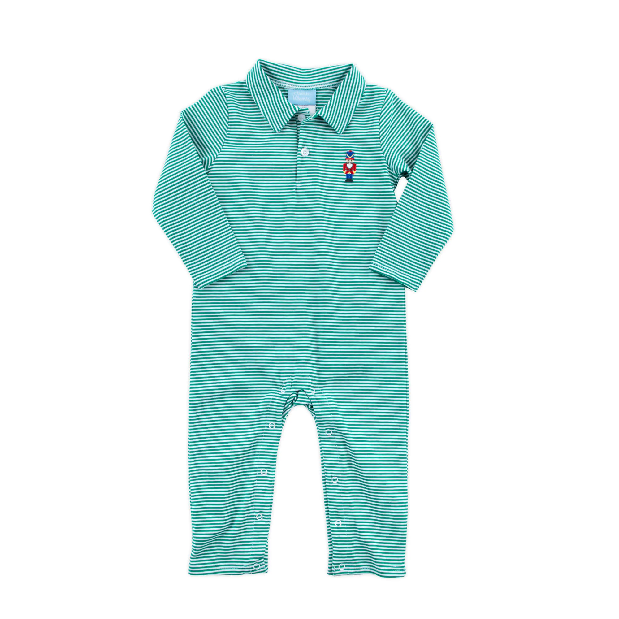 Nutcracker Emerald Stripe Polo Romper - Image 2