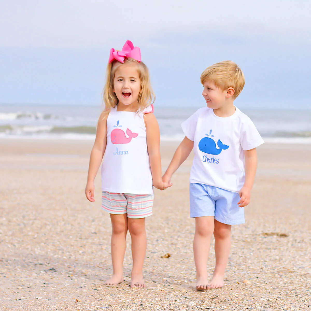 Ocean Whale Applique Blue Gingham Short Set - Image 3
