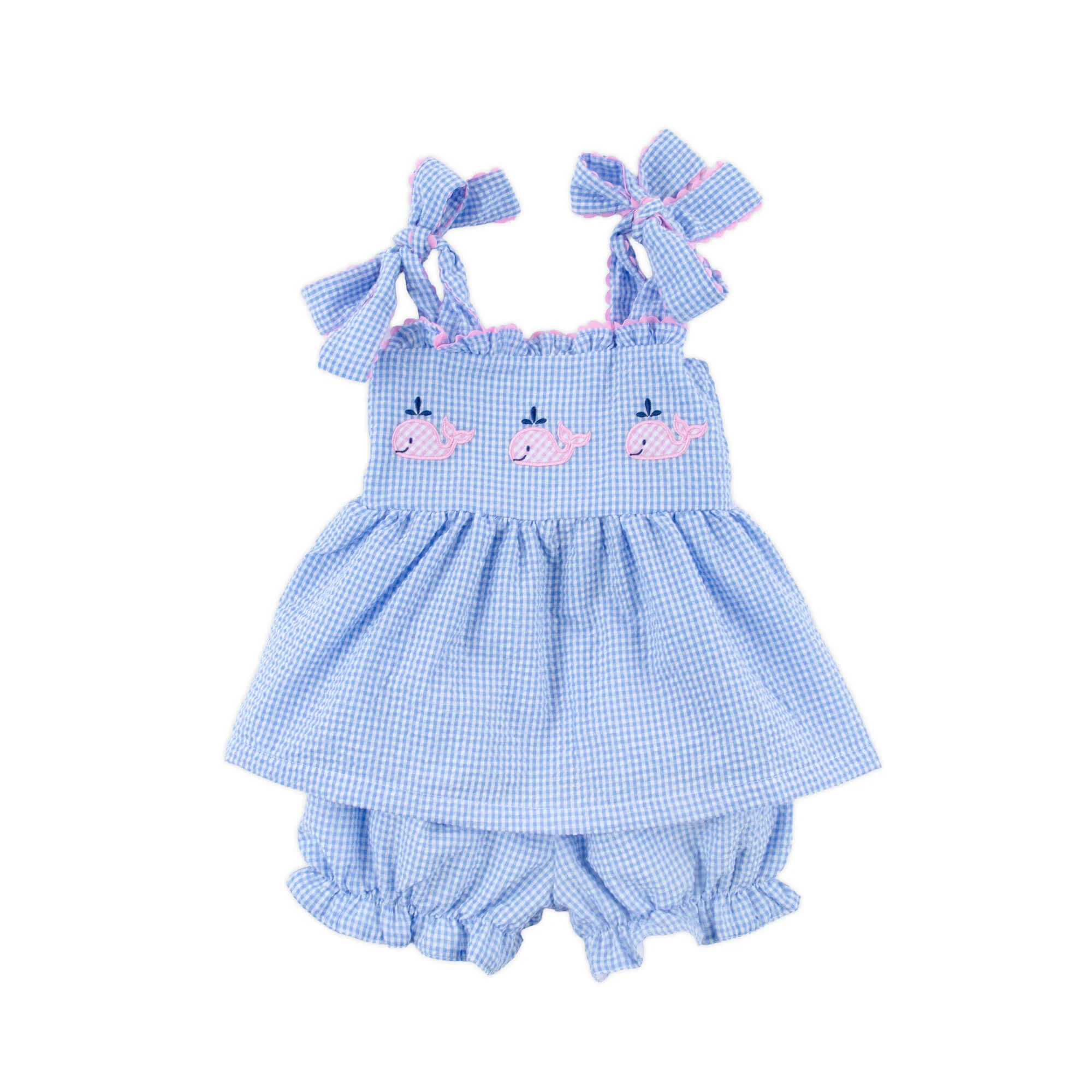 Ocean Whale Light Blue Gingham Aurora Bloomer Set - Image 2