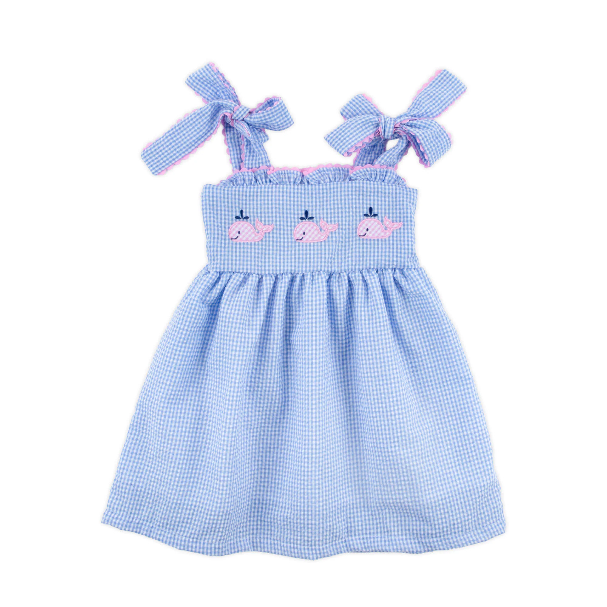 Ocean Whale Light Blue Gingham Aurora Dress - Image 2