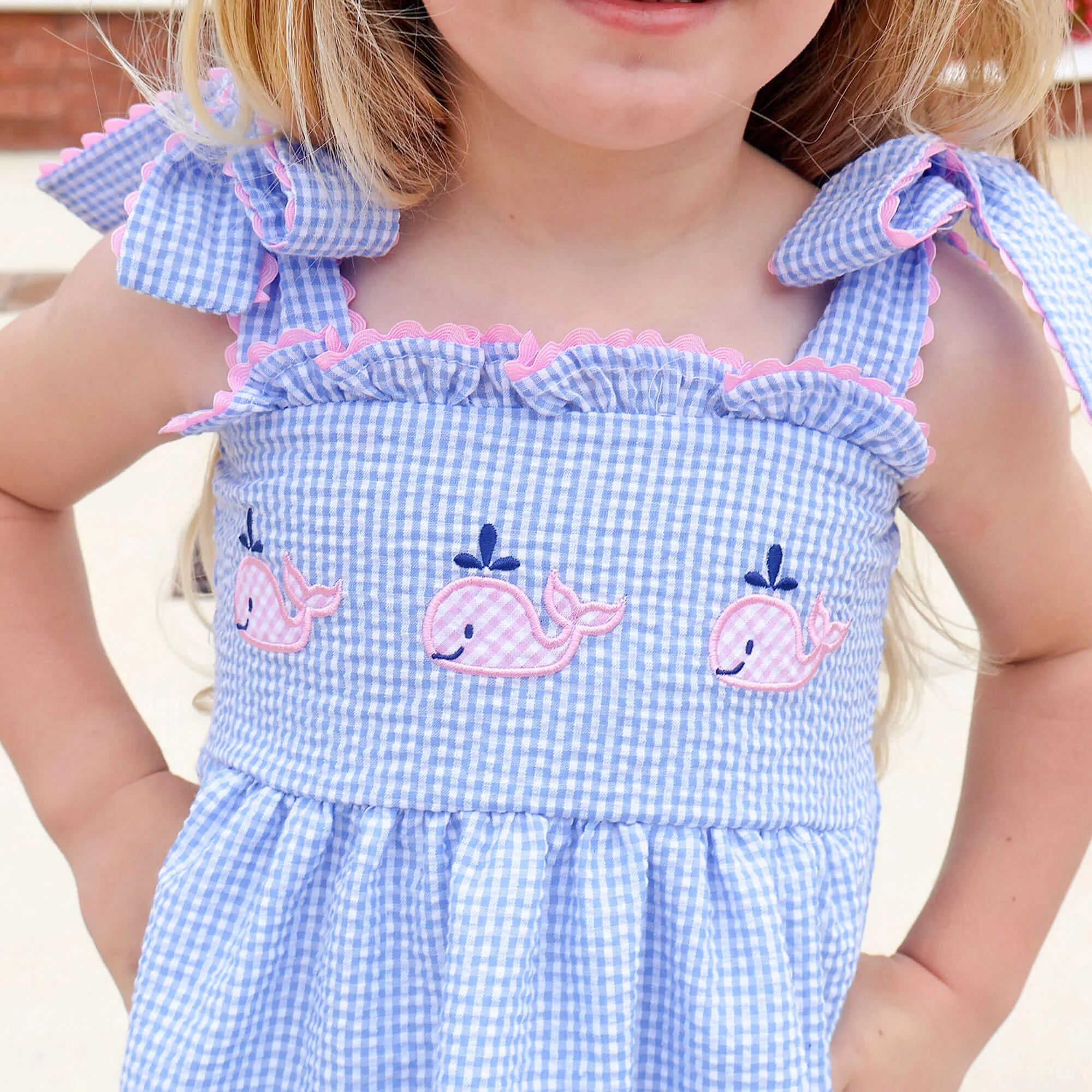 Ocean Whale Light Blue Gingham Aurora Dress - Image 3
