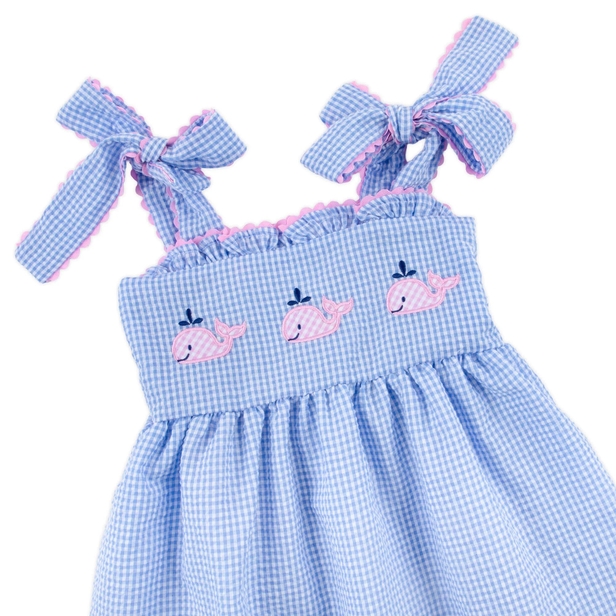 Ocean Whale Light Blue Gingham Aurora Dress - Image 4
