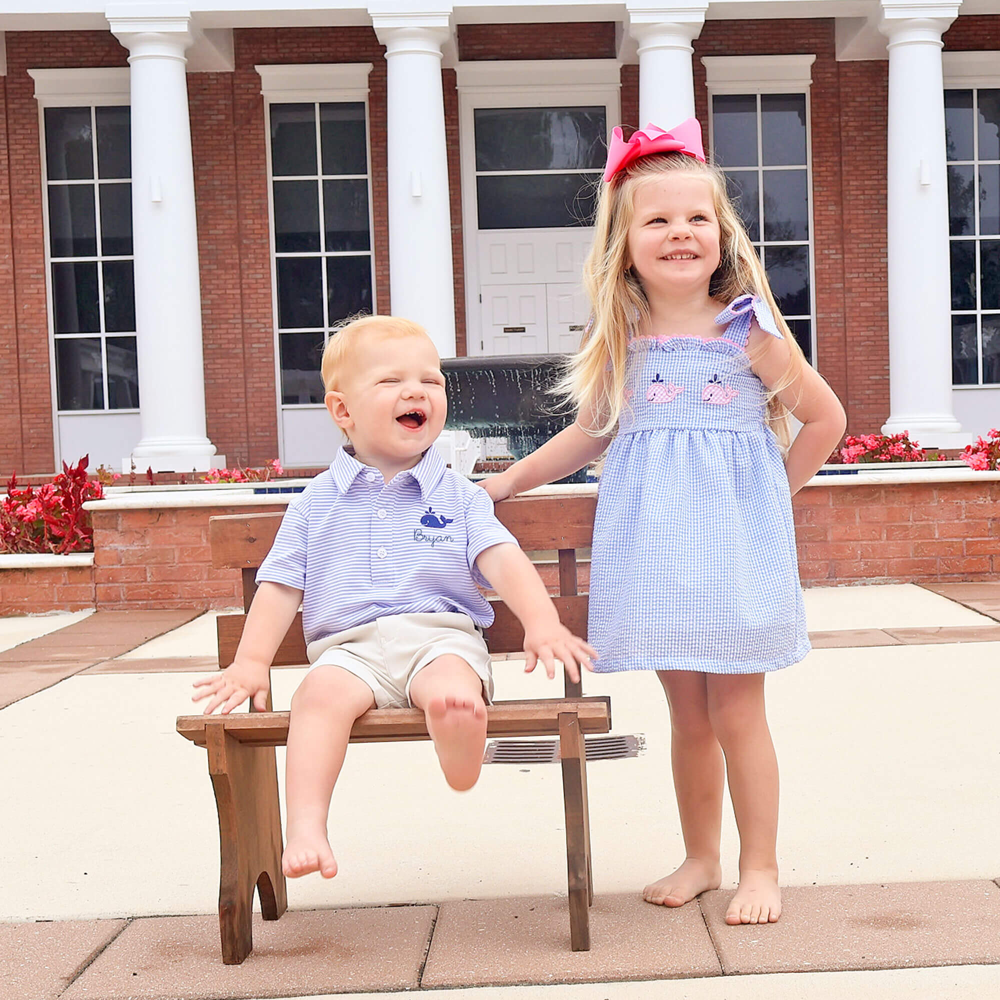Ocean Whale Light Blue Gingham Aurora Dress - Image 6