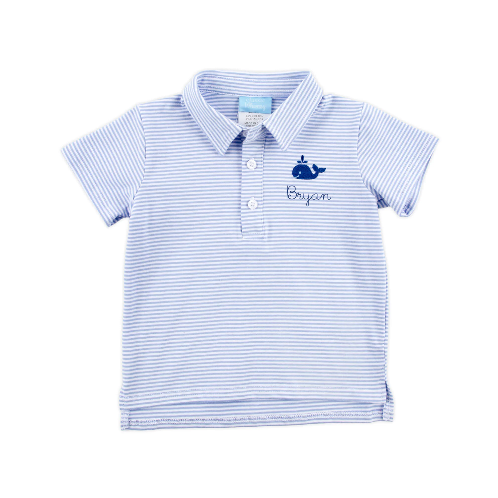 Ocean Whale Light Blue Stripe Polo - Image 2