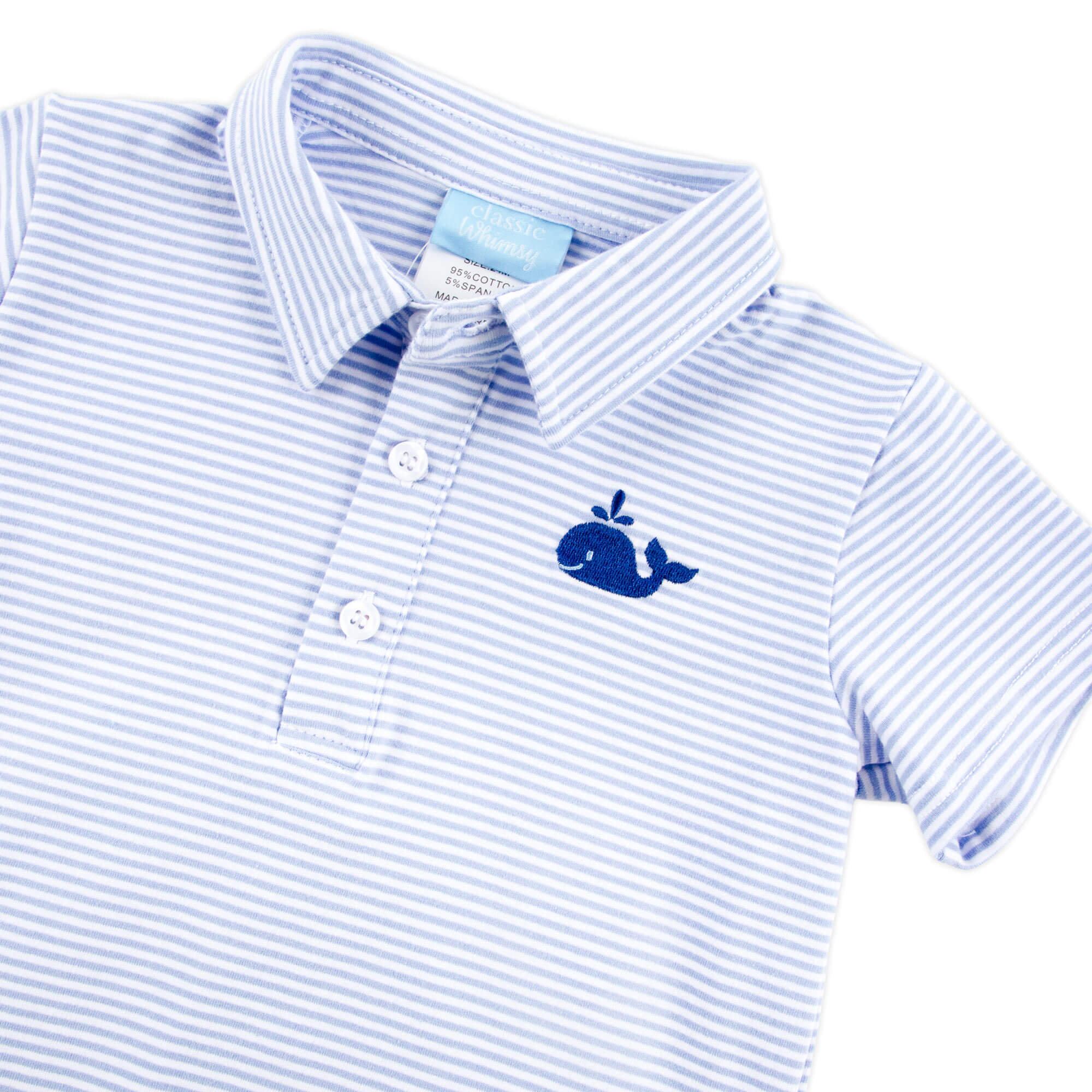 Ocean Whale Light Blue Stripe Polo - Image 3