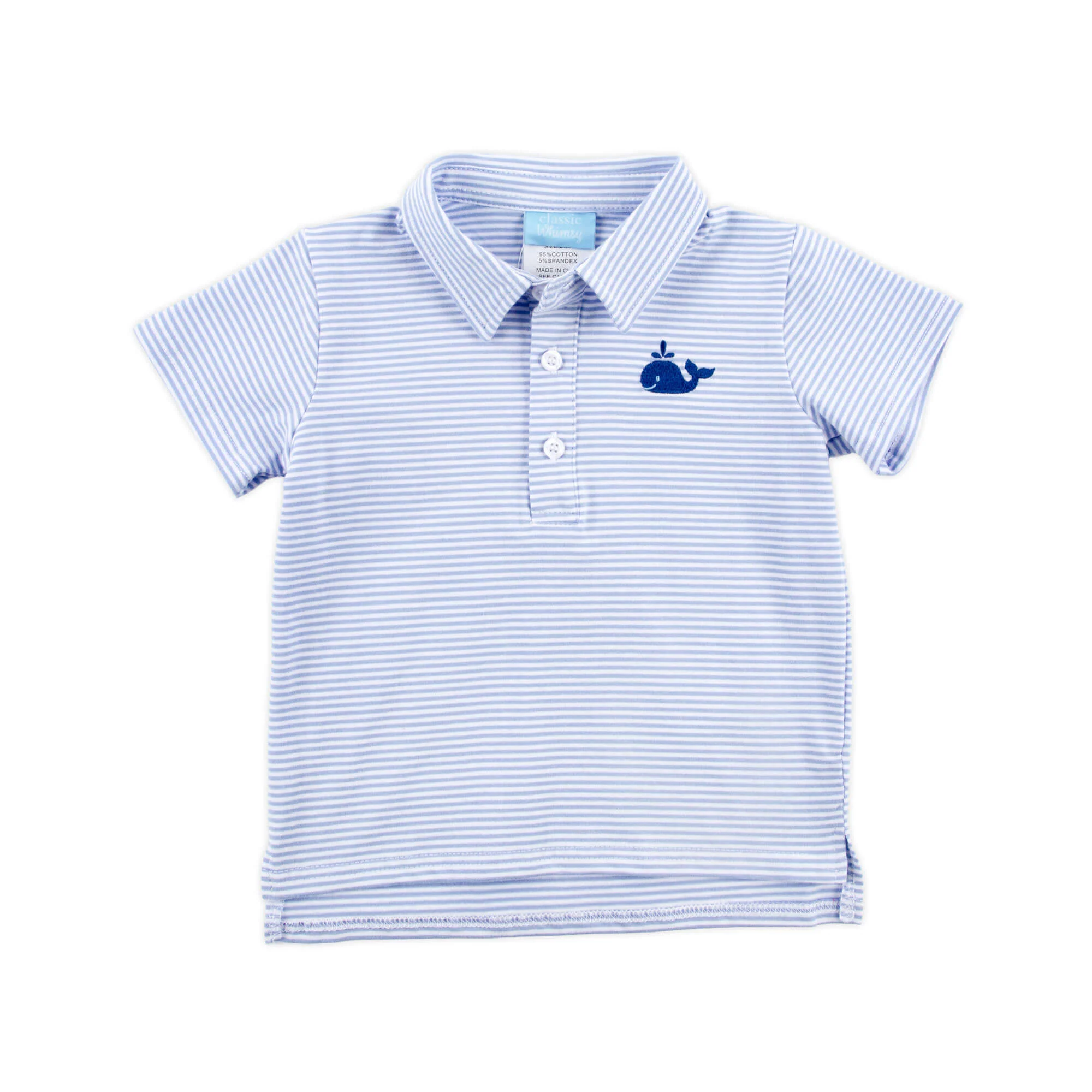 Ocean Whale Light Blue Stripe Polo - Image 5