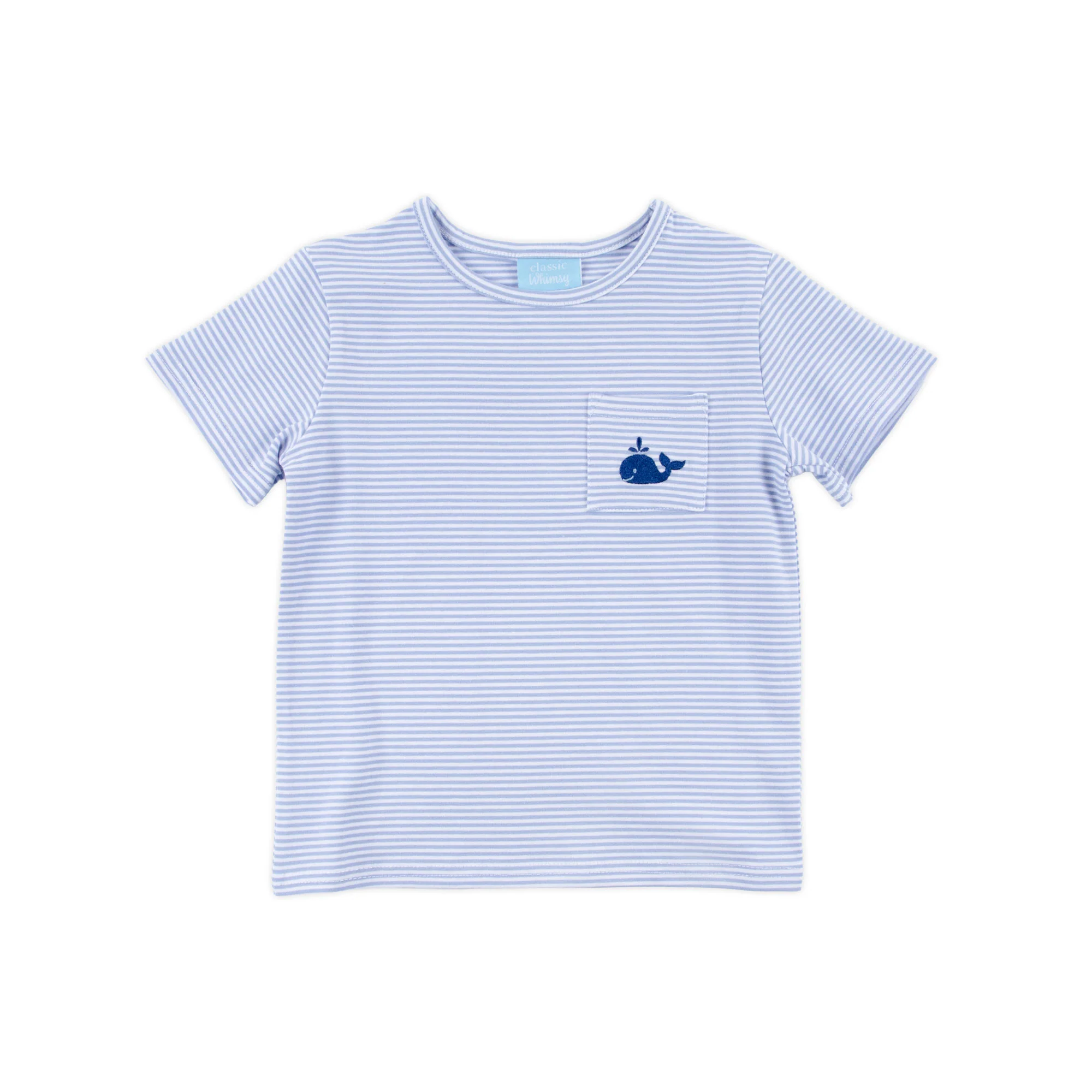 Ocean Whale Light Blue Stripe Short Sleeve Pocket Shirt - Image 2