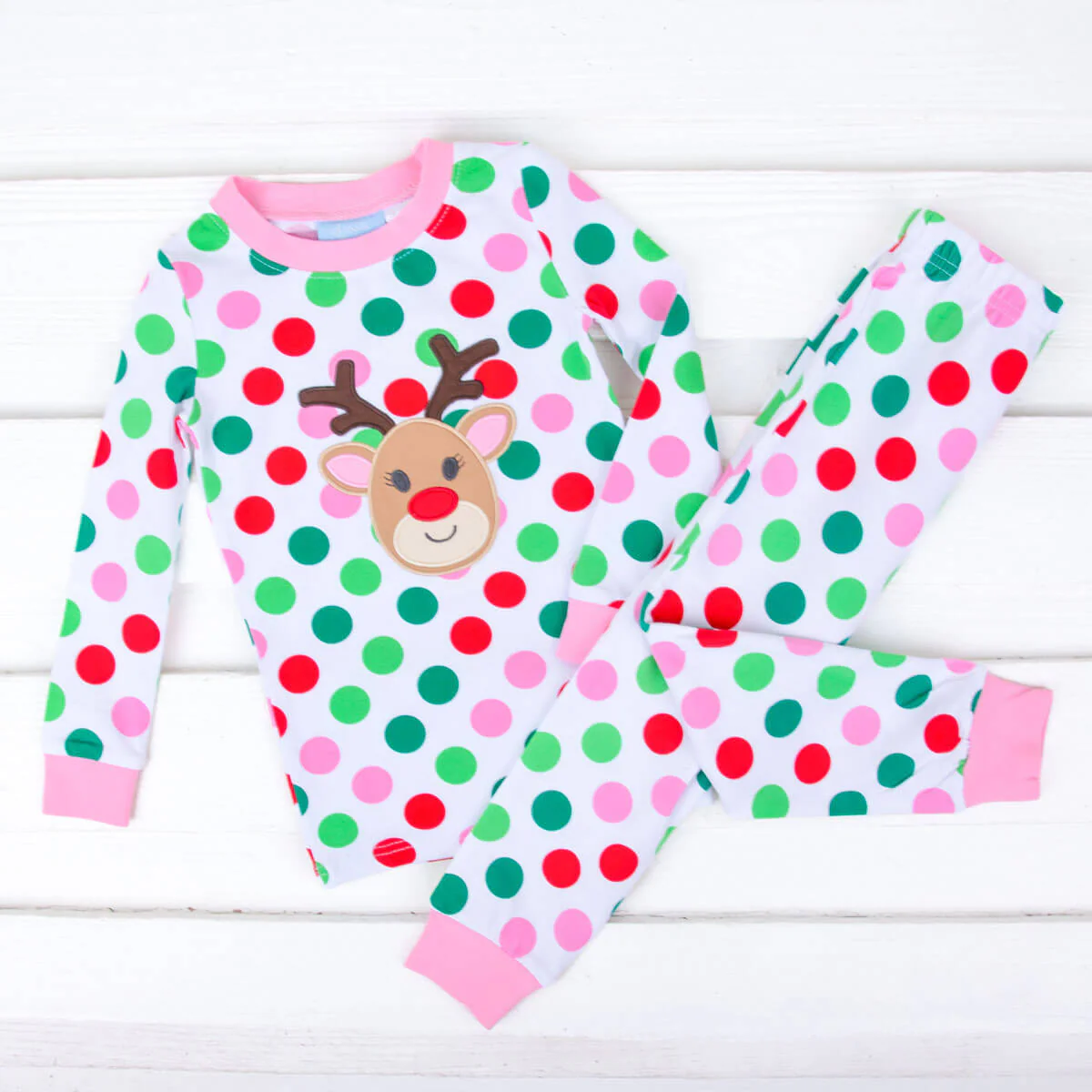 Reindeer Multi Polka Dot Pink Pajamas - Image 4