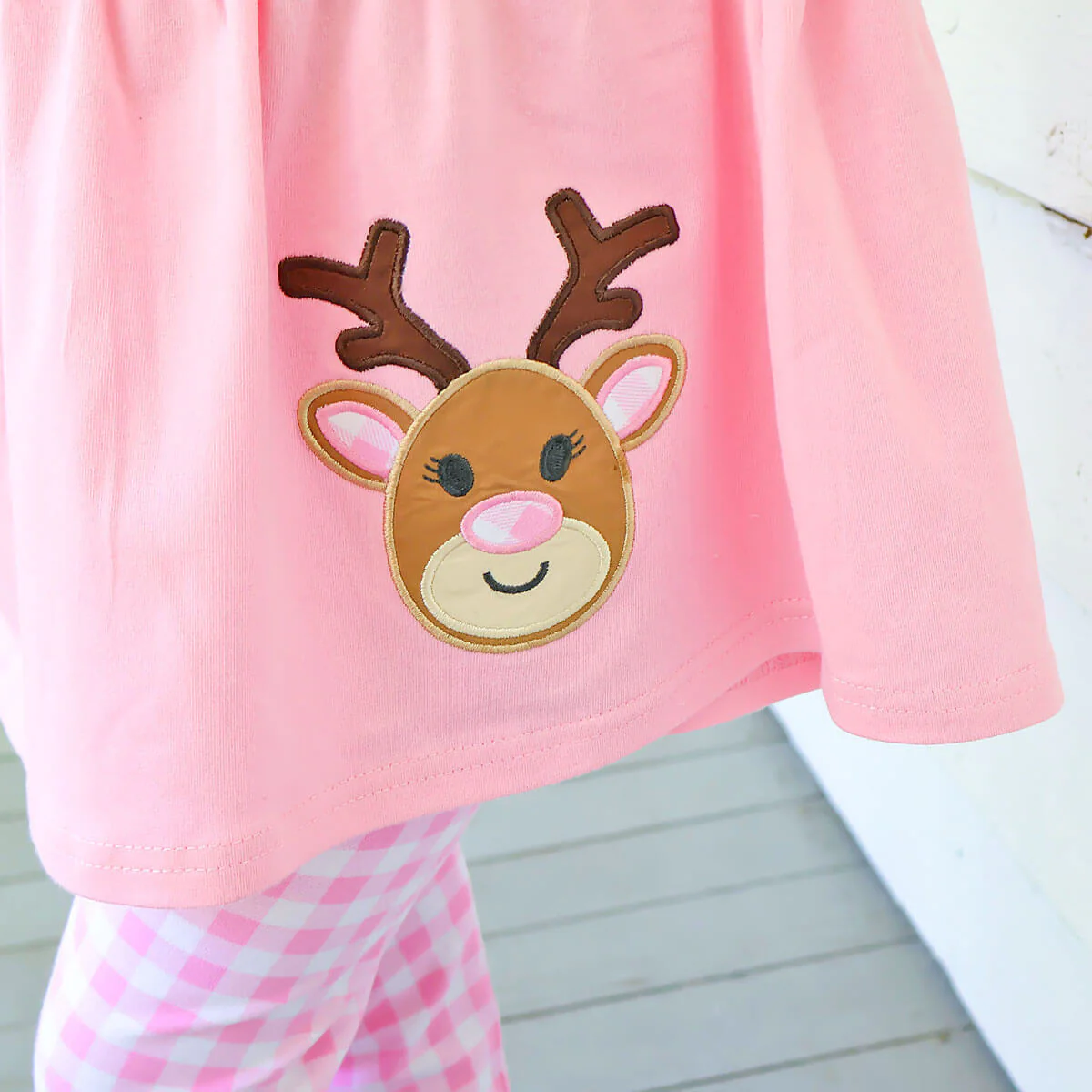 Reindeer Pink Gingham Smocked Aria Legging Set - Image 3