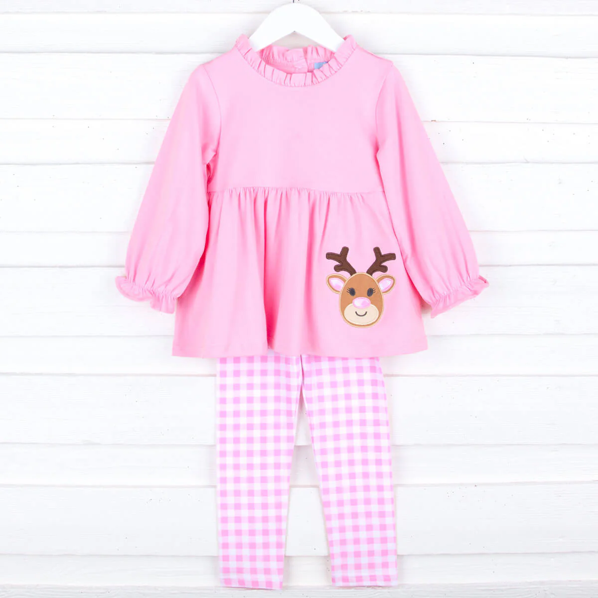 Reindeer Pink Gingham Smocked Aria Legging Set - Image 4