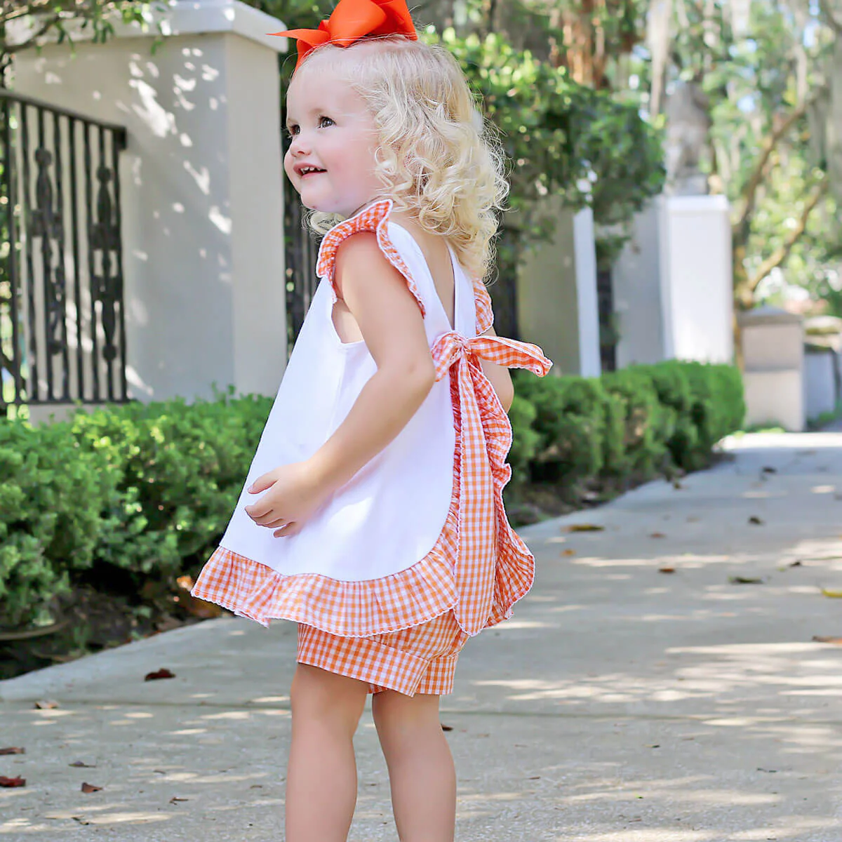 Orange Gingham Tie Back Short Set - Image 2