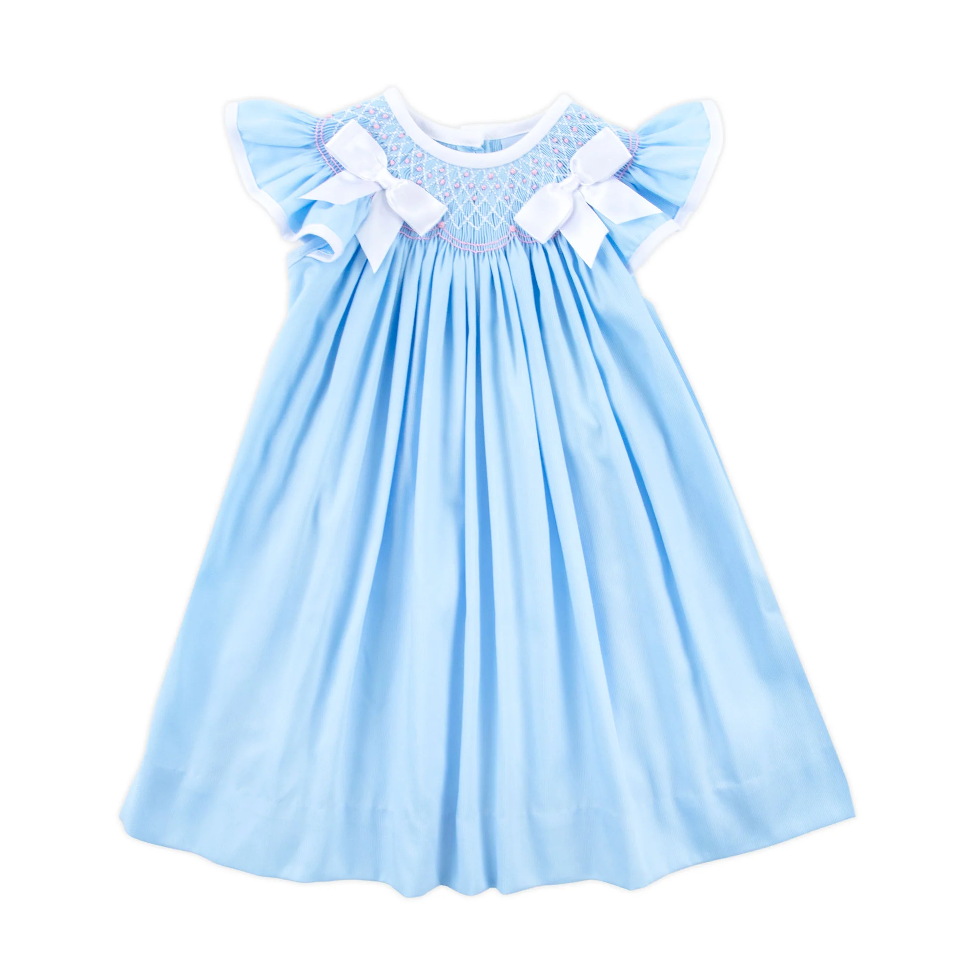 Blue Pique Smocked Bow Dress - Image 2