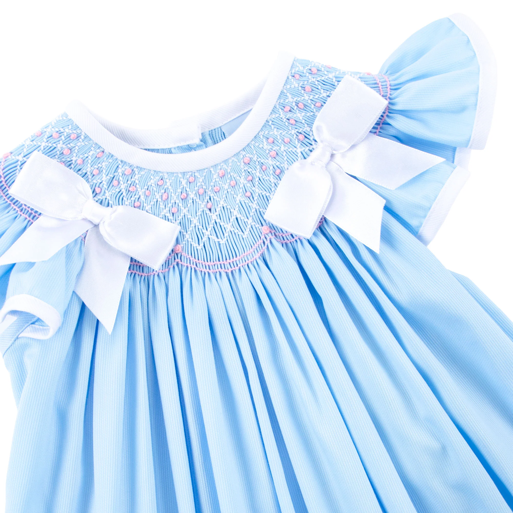 Blue Pique Smocked Bow Dress - Image 4