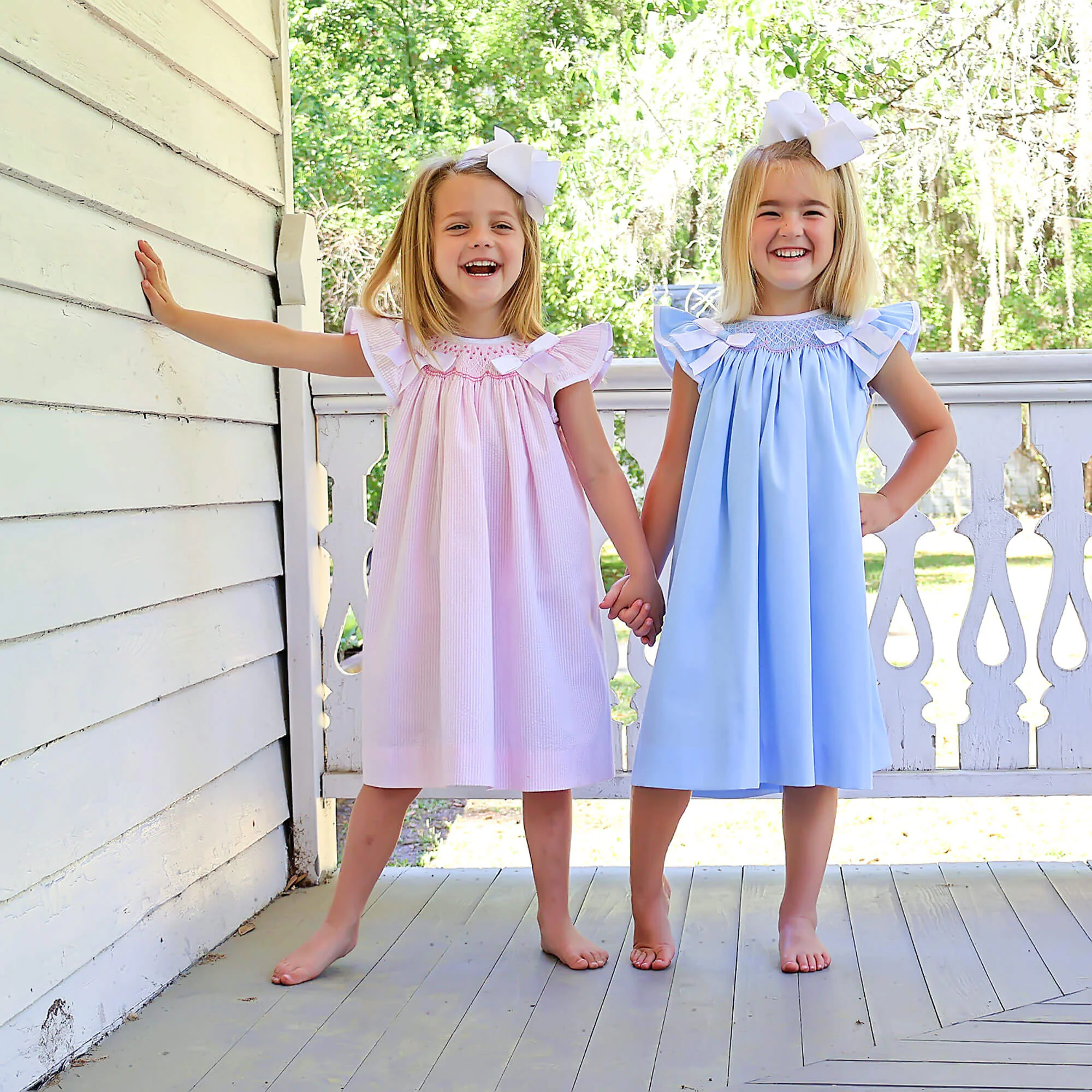Blue Pique Smocked Bow Dress - Image 5