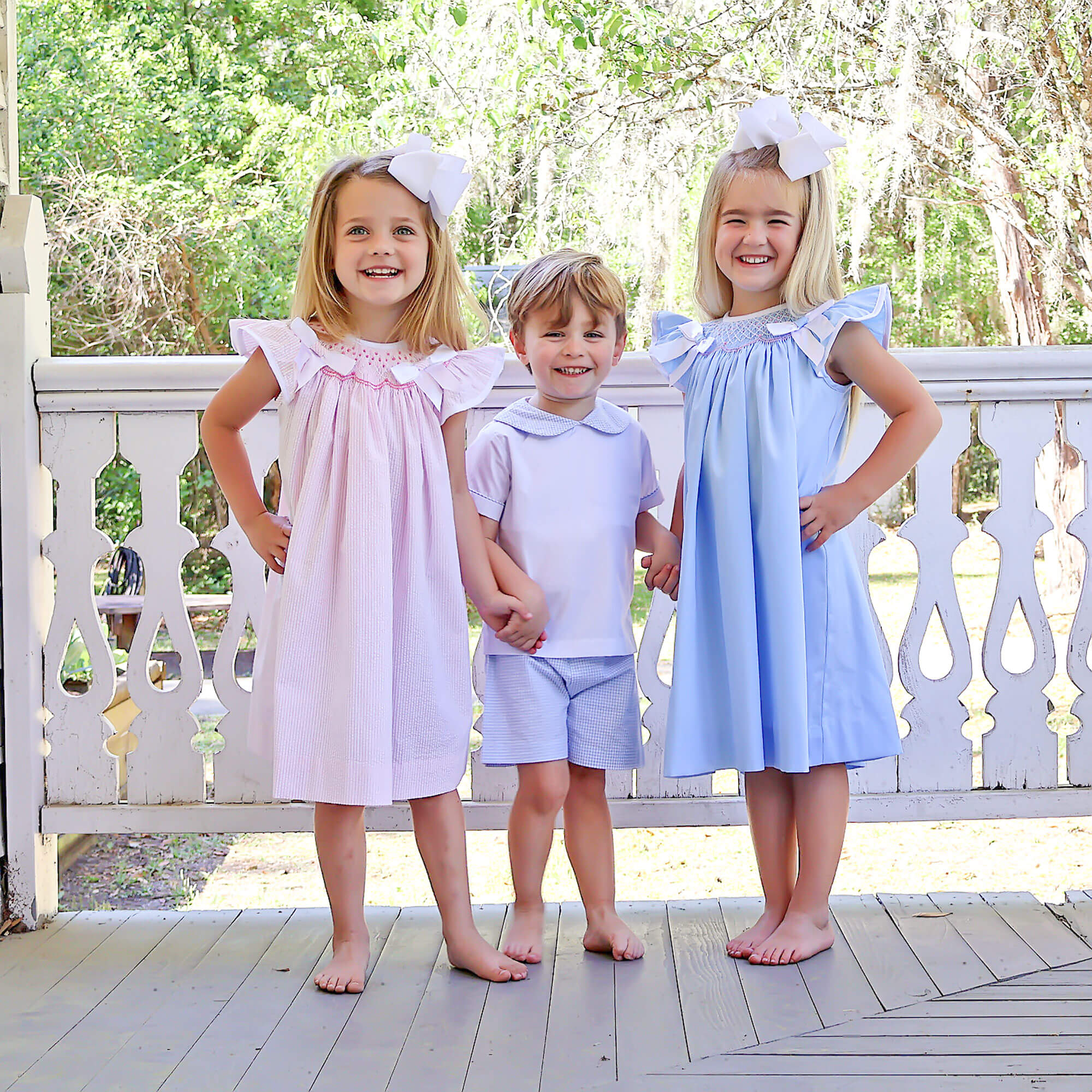 Blue Pique Smocked Bow Dress - Image 6