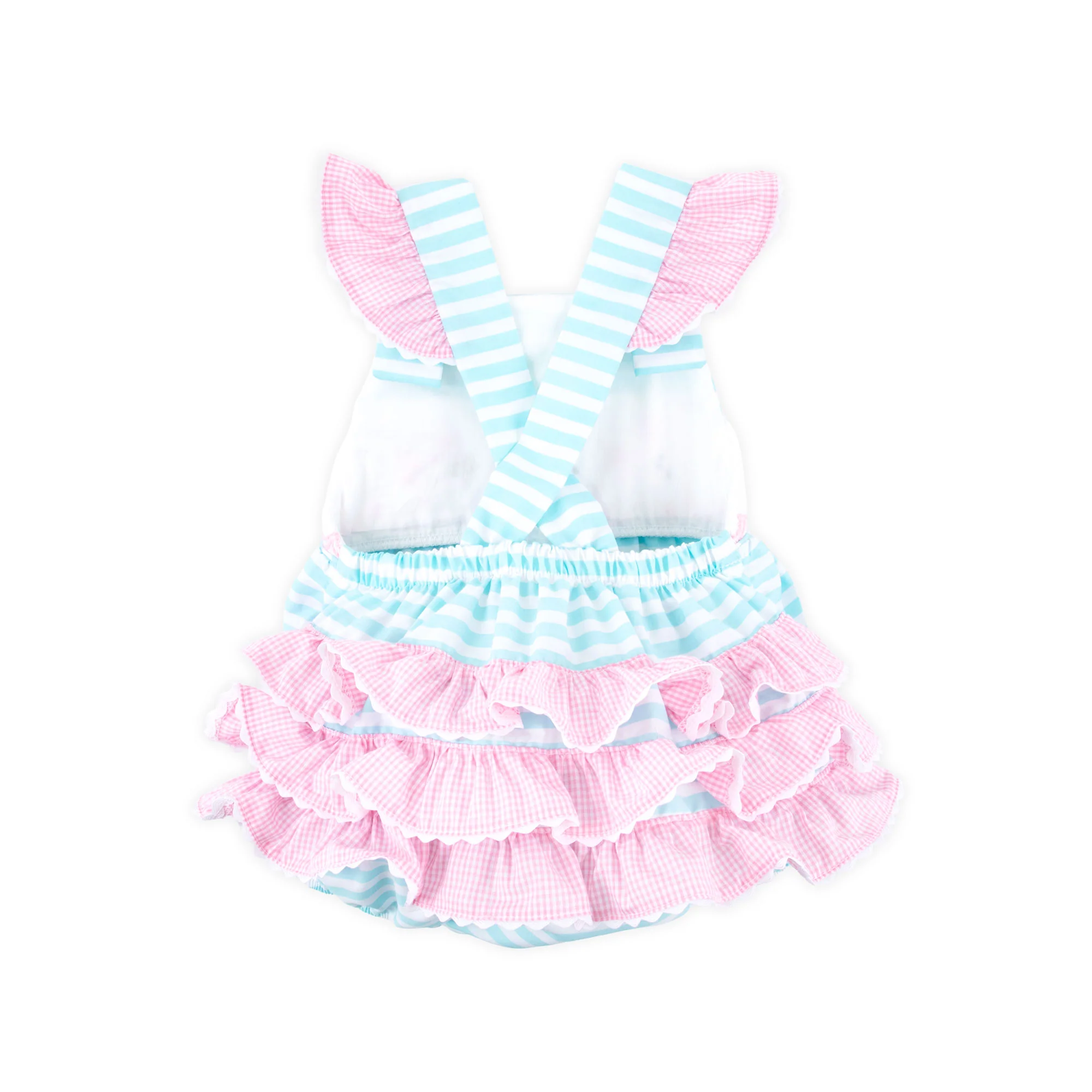 Pacific Whale Mint Stripe Smocked Leah Bubble - Image 2