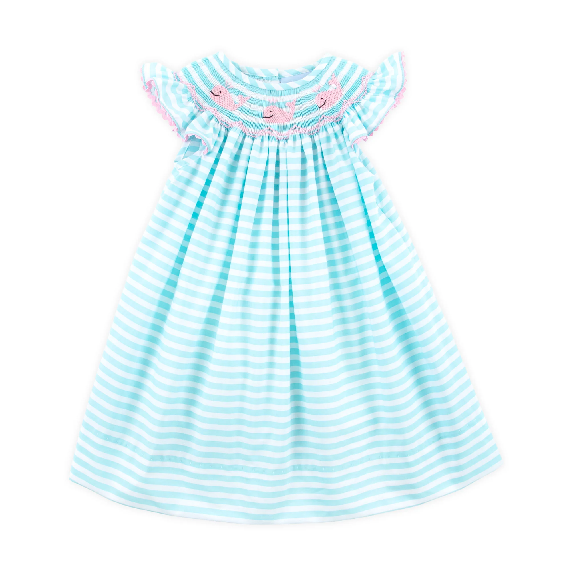 Pacific Whale Smocked Mint Stripe Angel Sleeve Dress - Image 2
