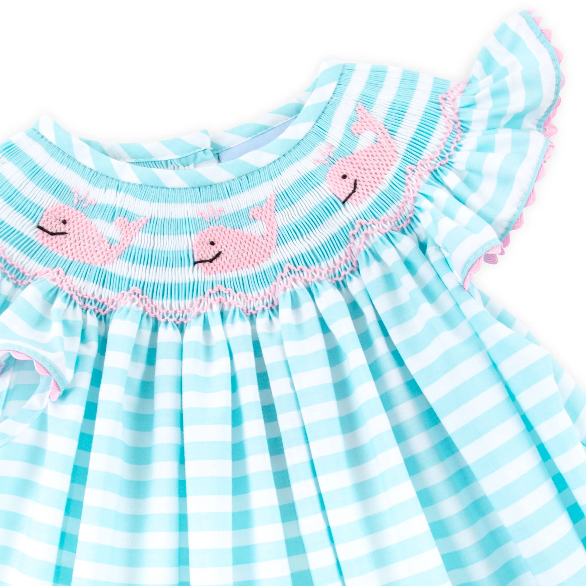Pacific Whale Smocked Mint Stripe Angel Sleeve Dress - Image 3