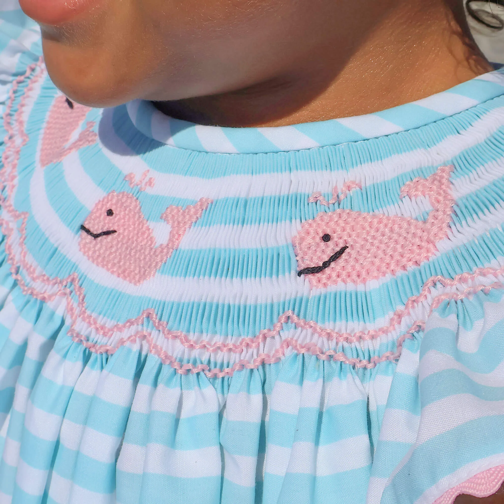 Pacific Whale Smocked Mint Stripe Angel Sleeve Dress - Image 4