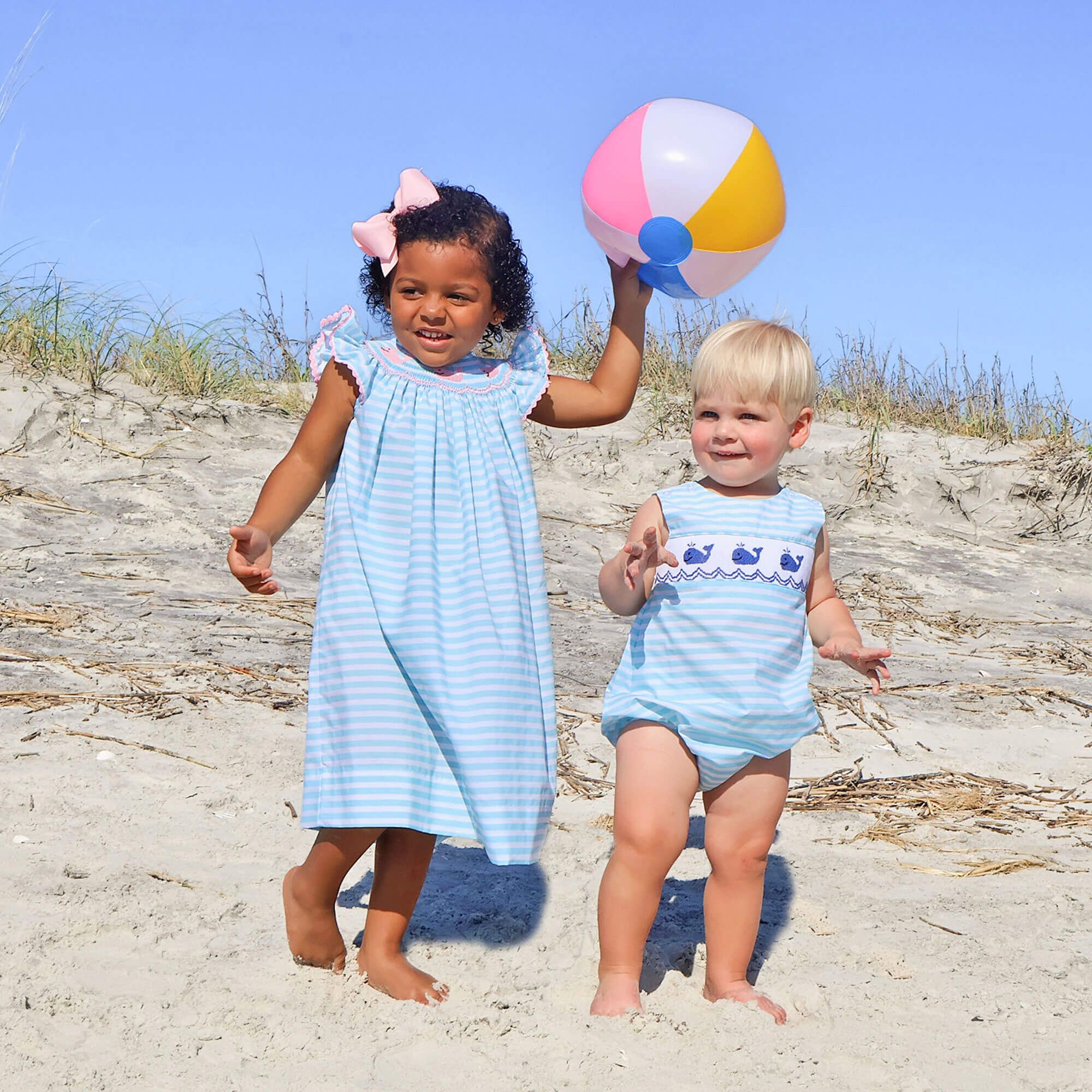 Pacific Whale Smocked Mint Stripe Angel Sleeve Dress - Image 5