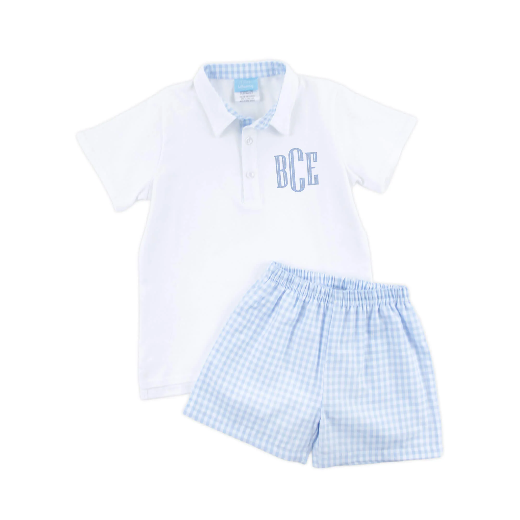 Pastel Blue Gingham Polo Short Set - Image 2