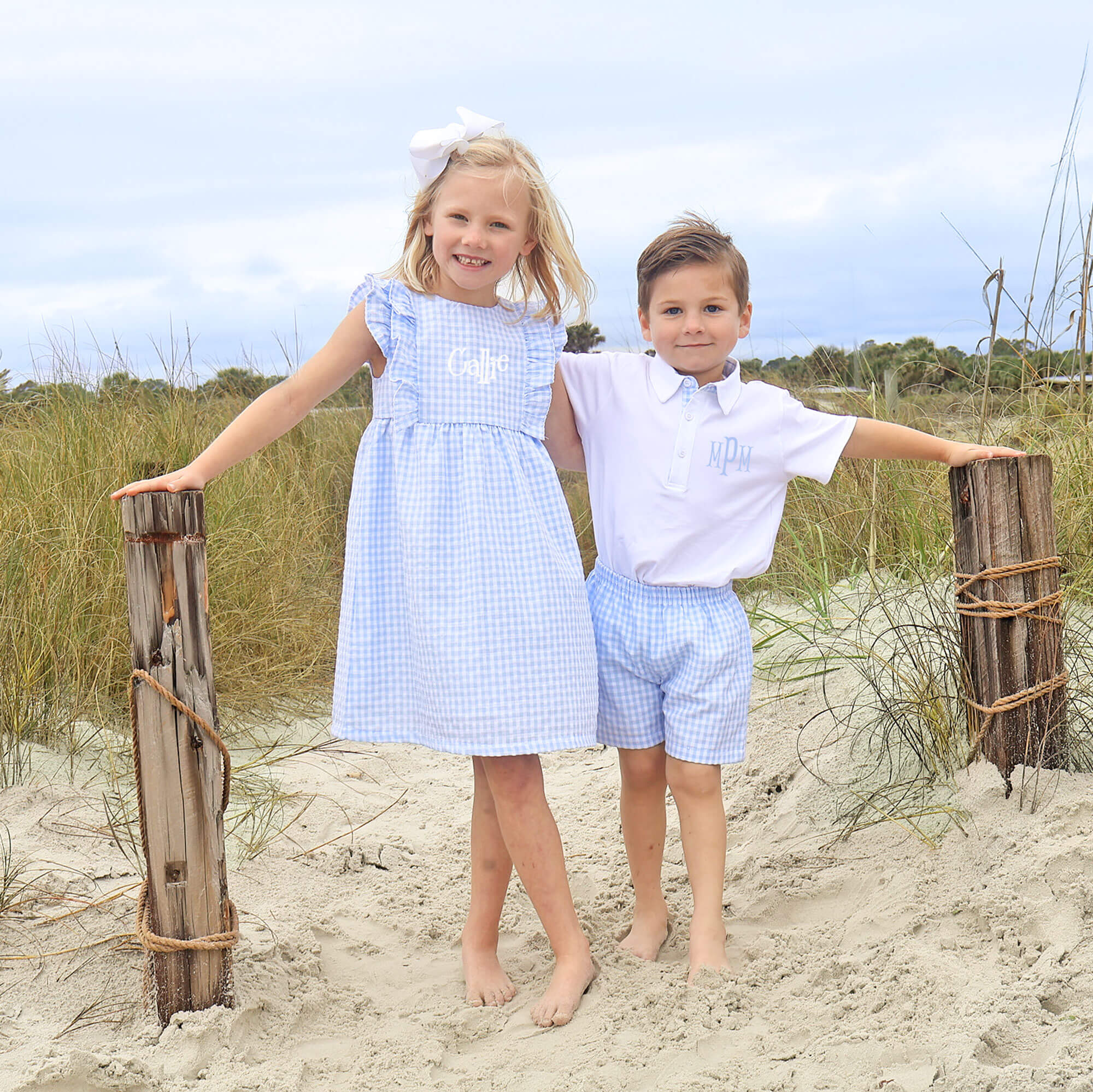 Pastel Blue Gingham Polo Short Set - Image 3