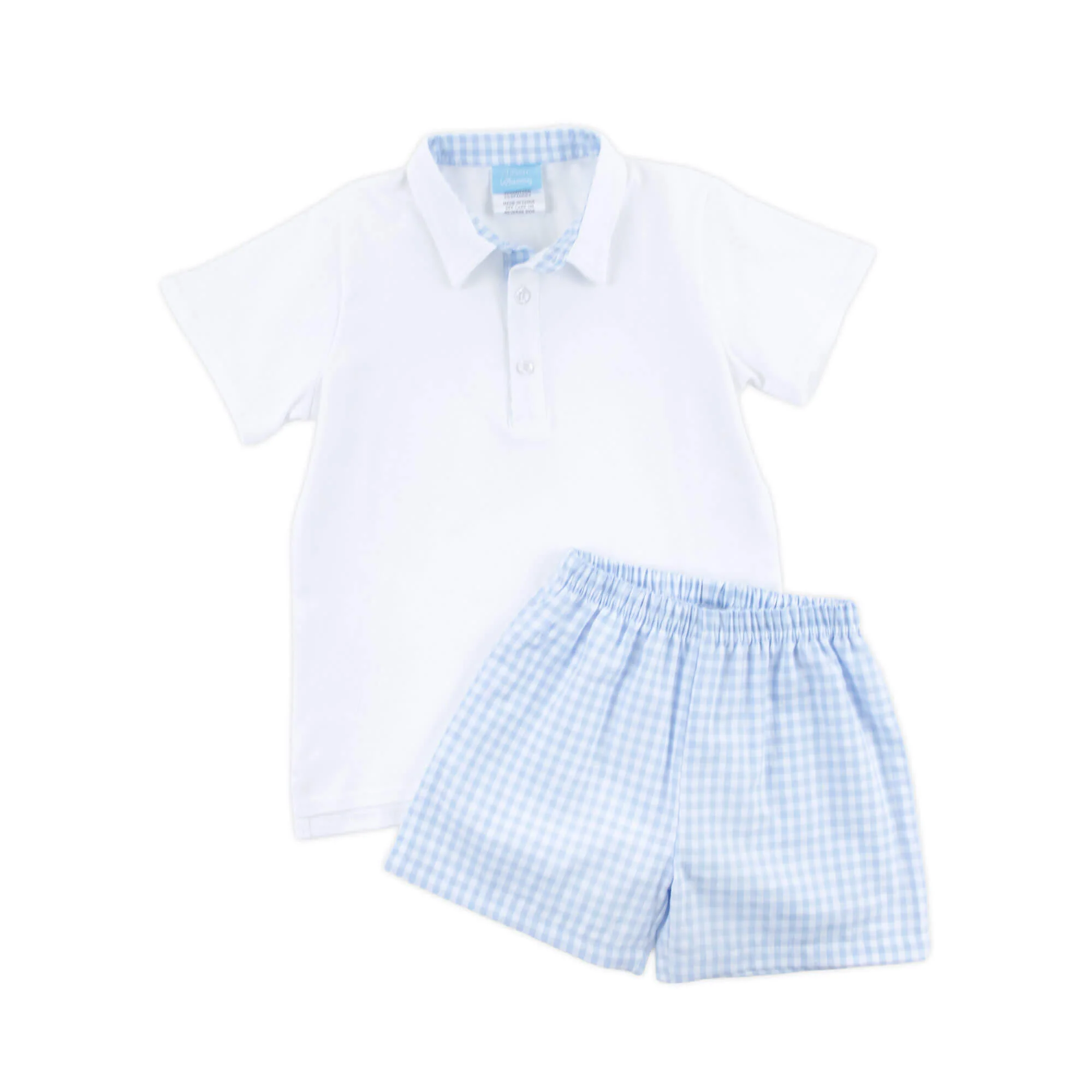 Pastel Blue Gingham Polo Short Set - Image 4