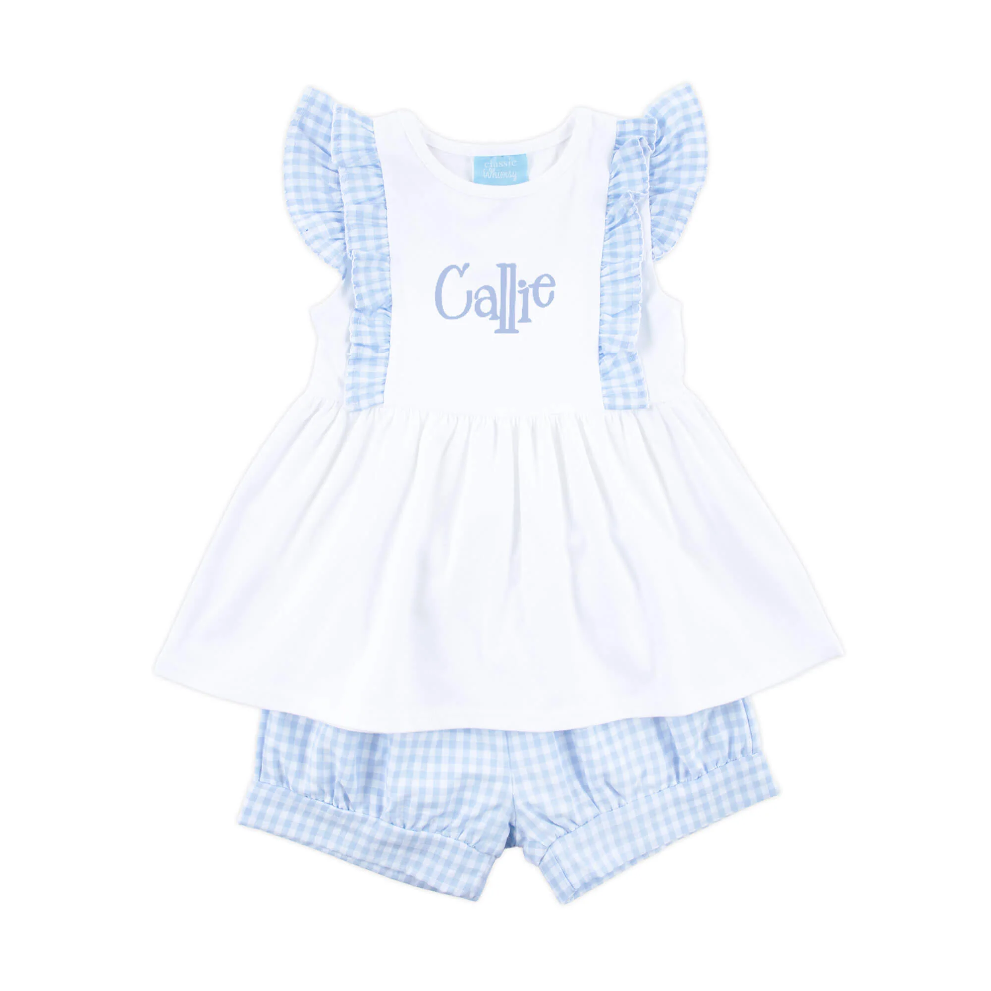 Pastel Blue Gingham Ruffle Kate Short Set - Image 2