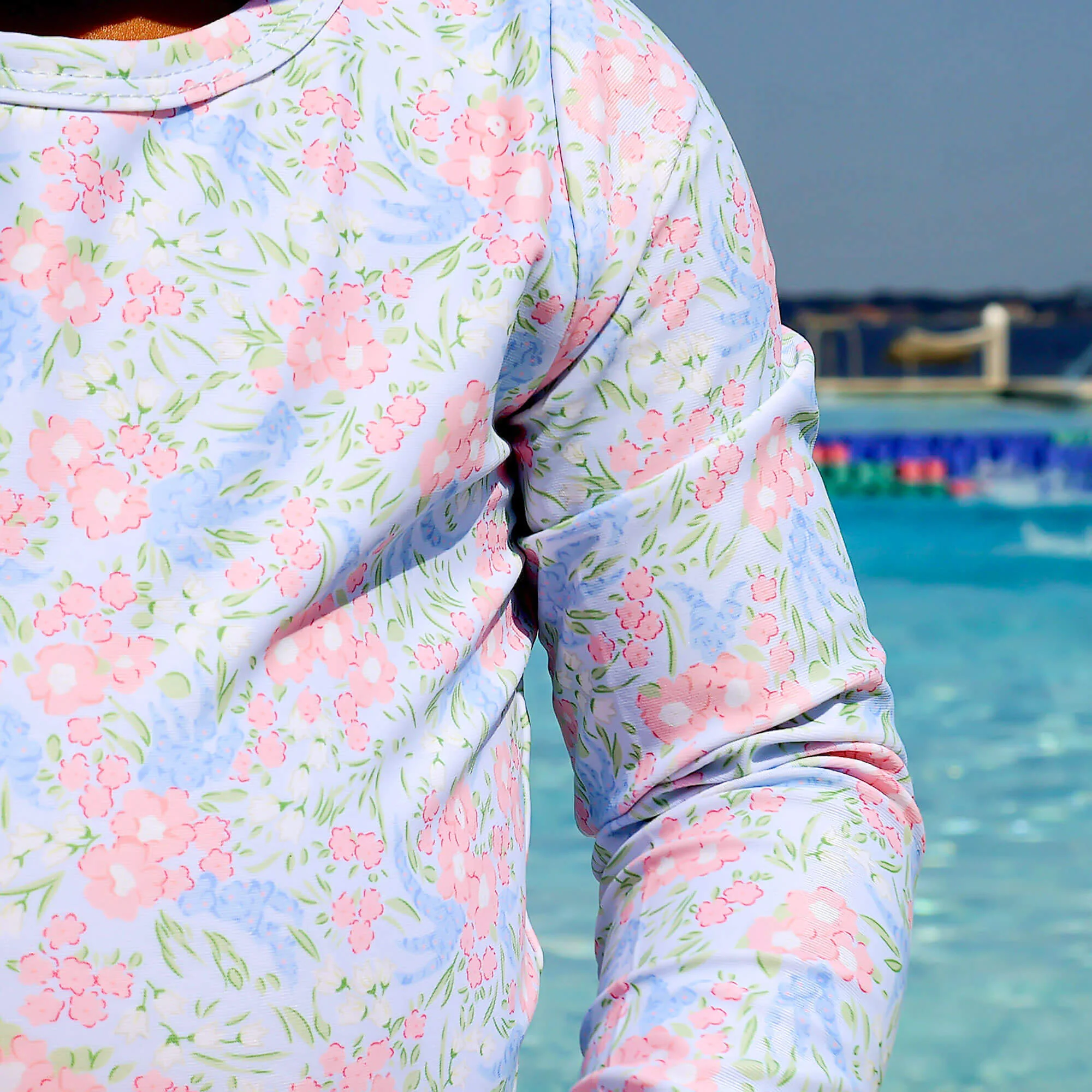 Vintage Garden Blue Rash Guard Swimsuit - Image 3