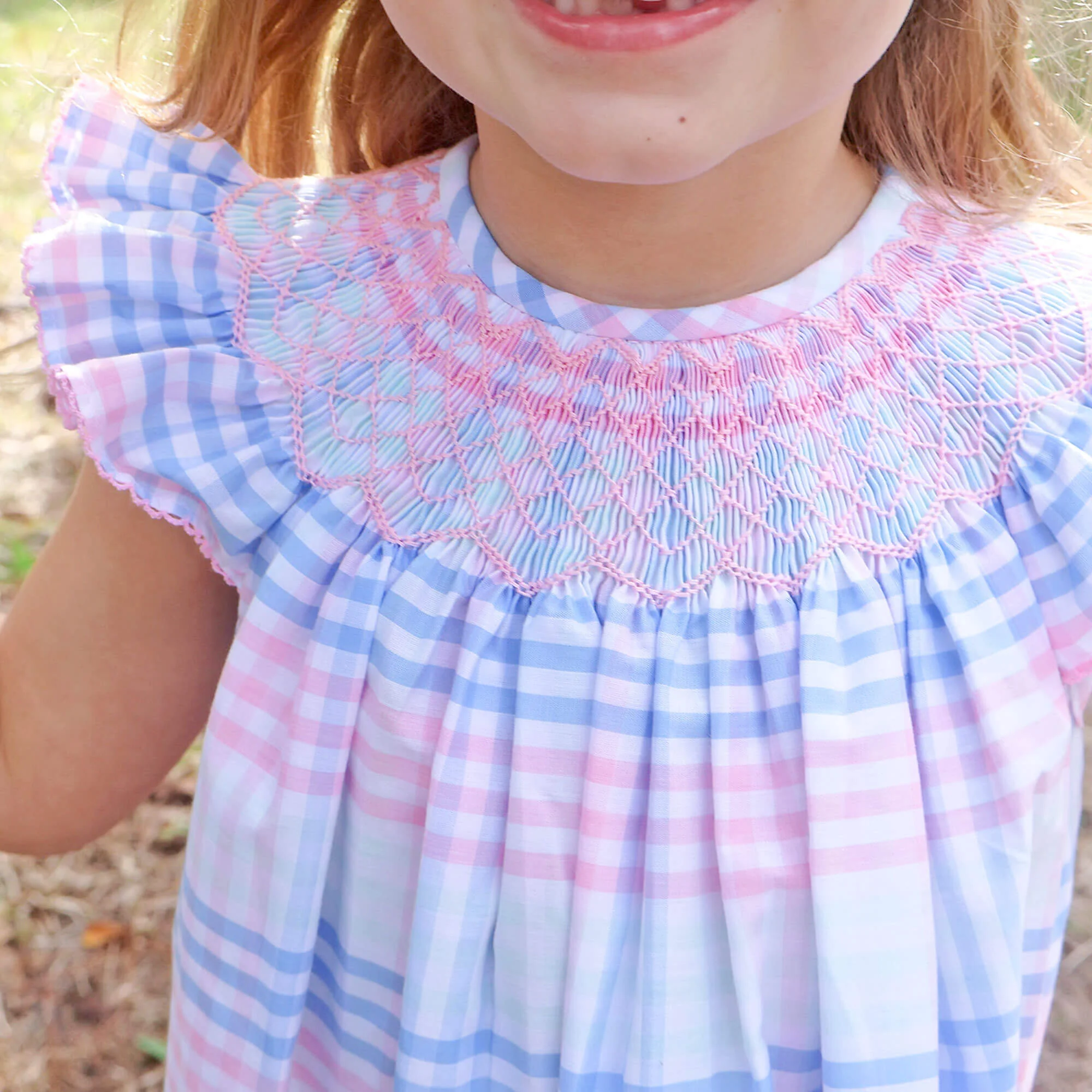 Pastel Plaid Smocked Angel Sleeve Dress - Image 2