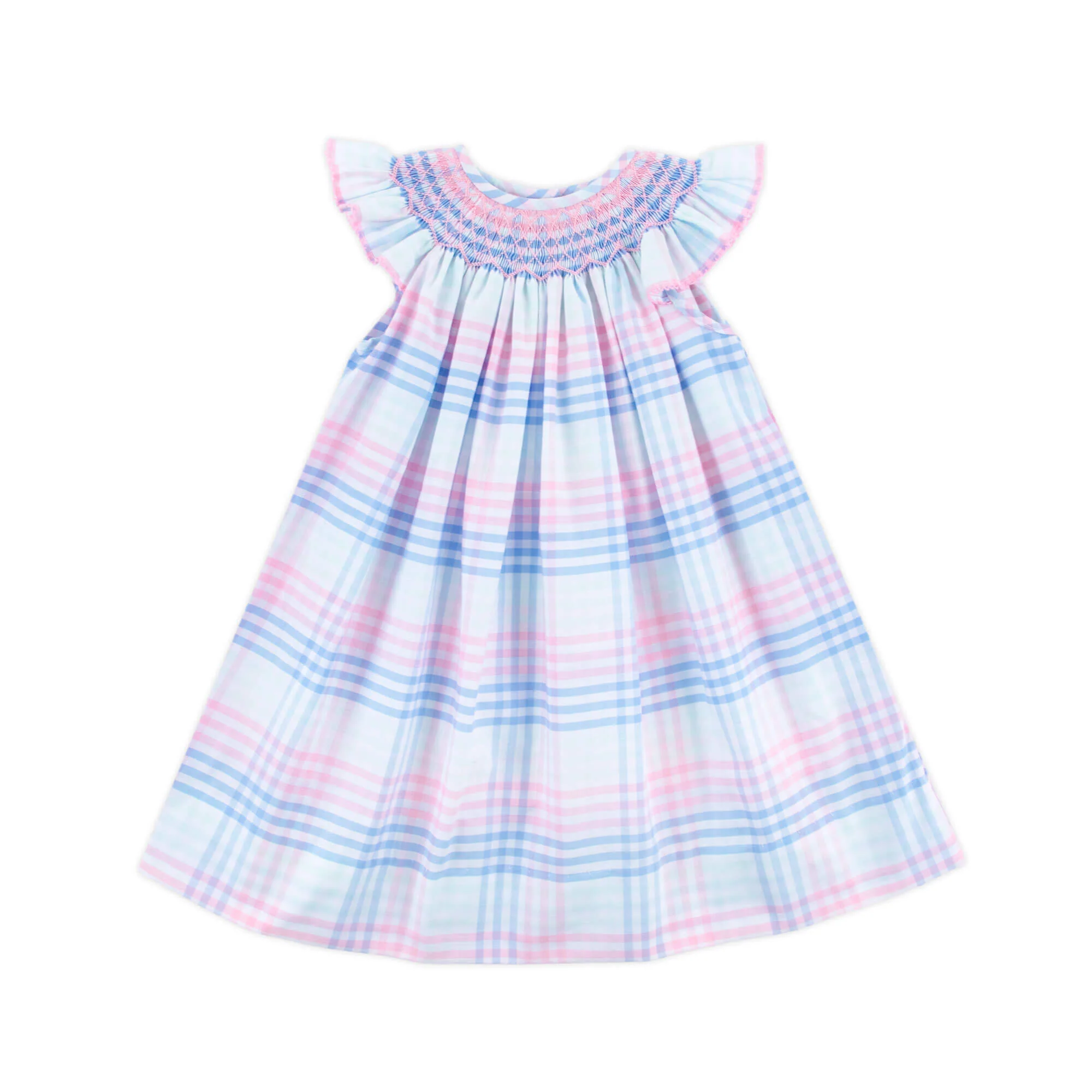 Pastel Plaid Smocked Angel Sleeve Dress - Image 3